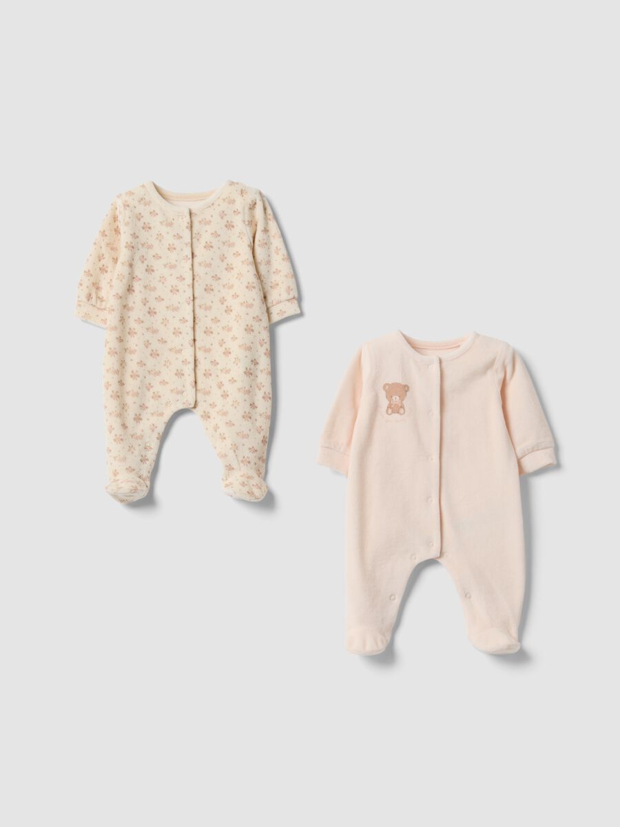 2-pack of pink cotton-blend baby girl sleepsuits with feet and print_0