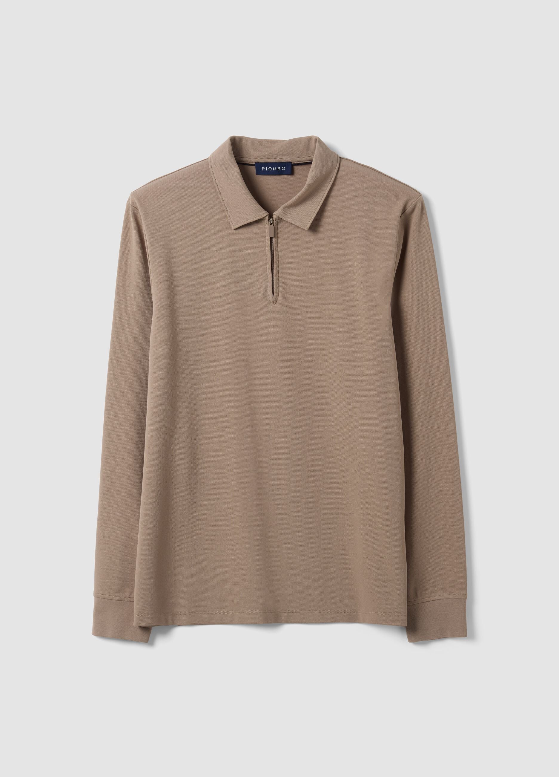 Grey stretch cotton-blend piqu&eacute; polo shirt, Easy Dry, regular fit
