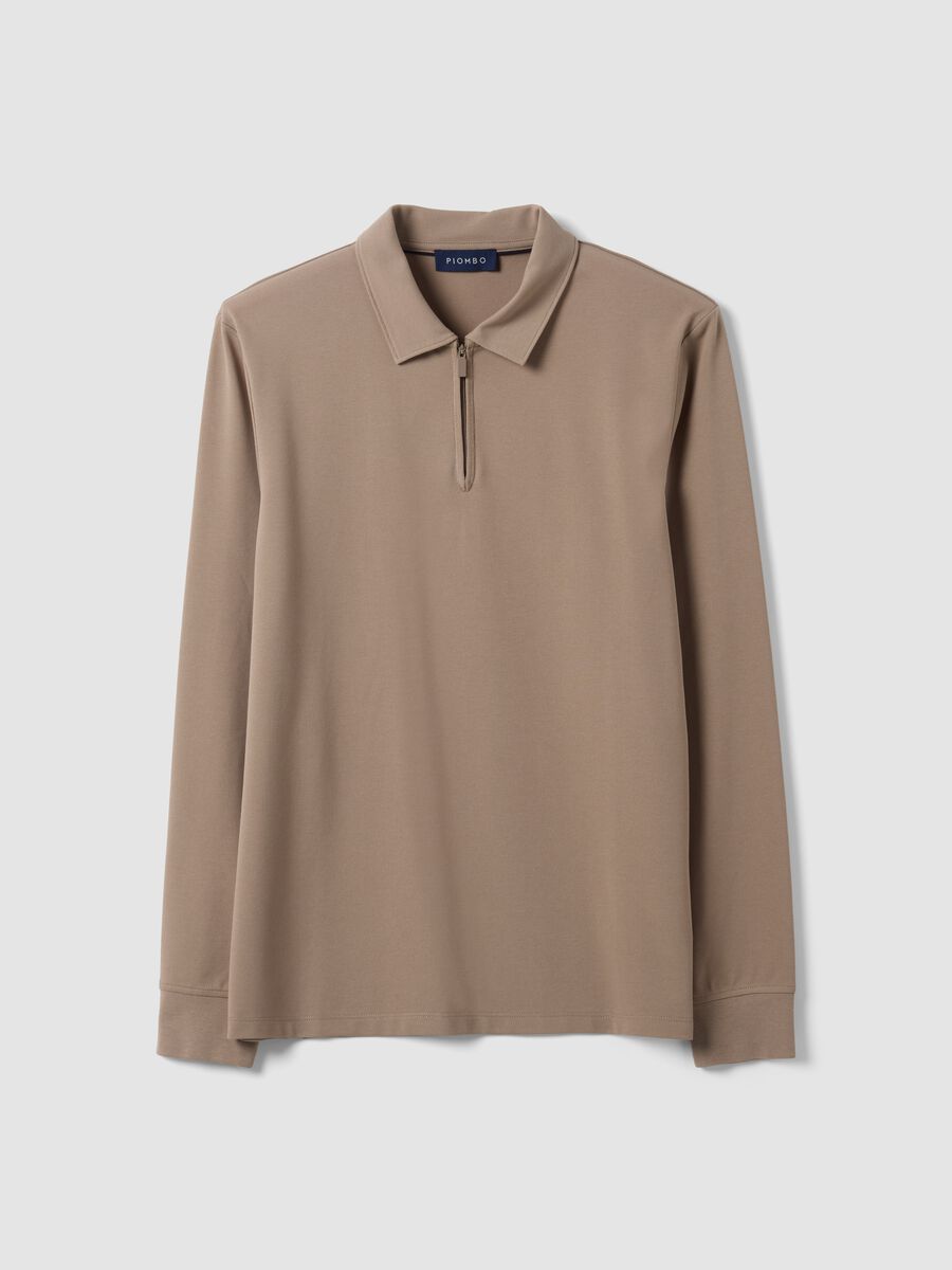 Grey stretch cotton-blend piqu&eacute; polo shirt, Easy Dry, regular fit_0