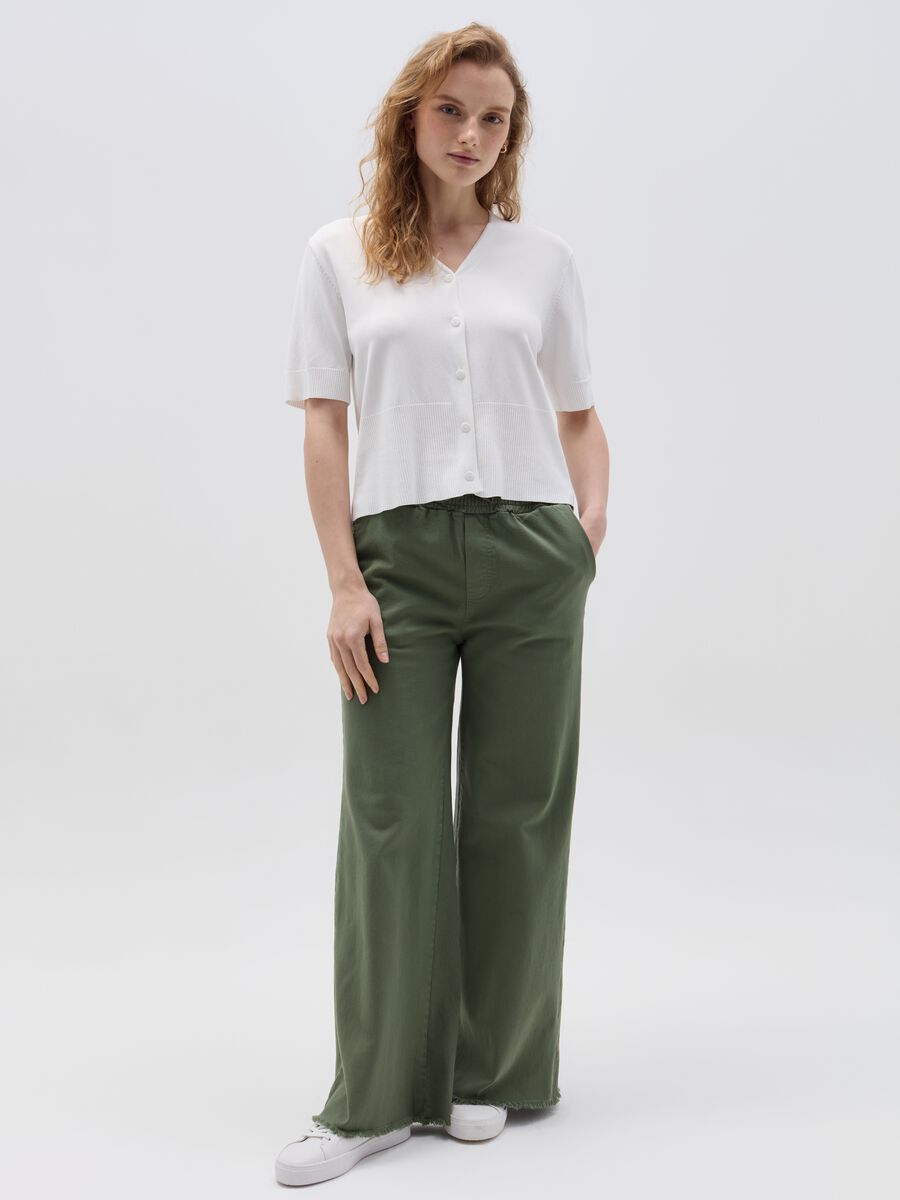 Fleece palazzo trousers with raw edging_0