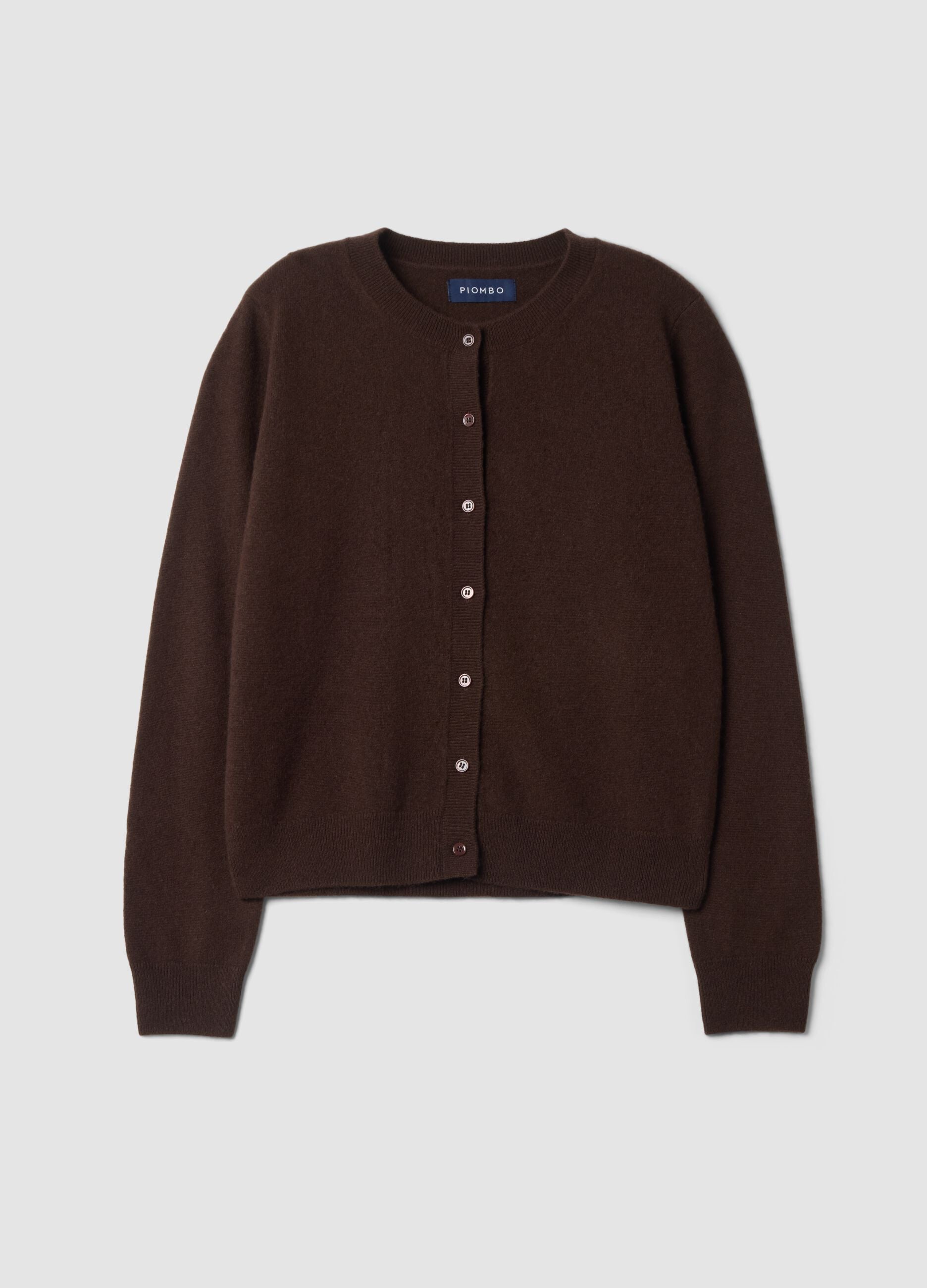 Brown crew-neck cardigan in pure cashmere