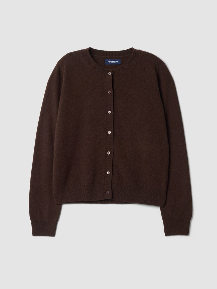 Brown crew-neck cardigan in pure cashmere_0