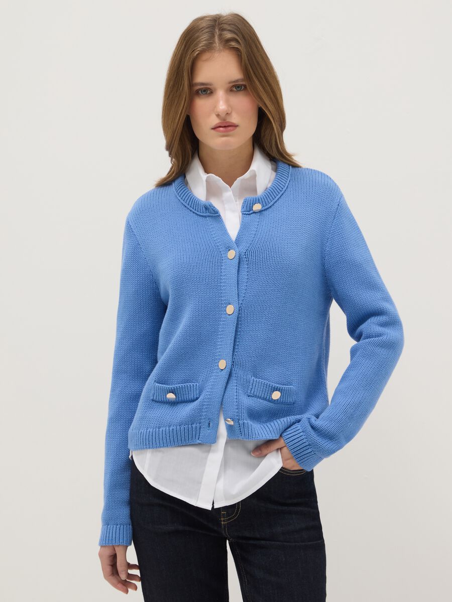 Cardigan blu in puro cotone regular fit con bottoni_0