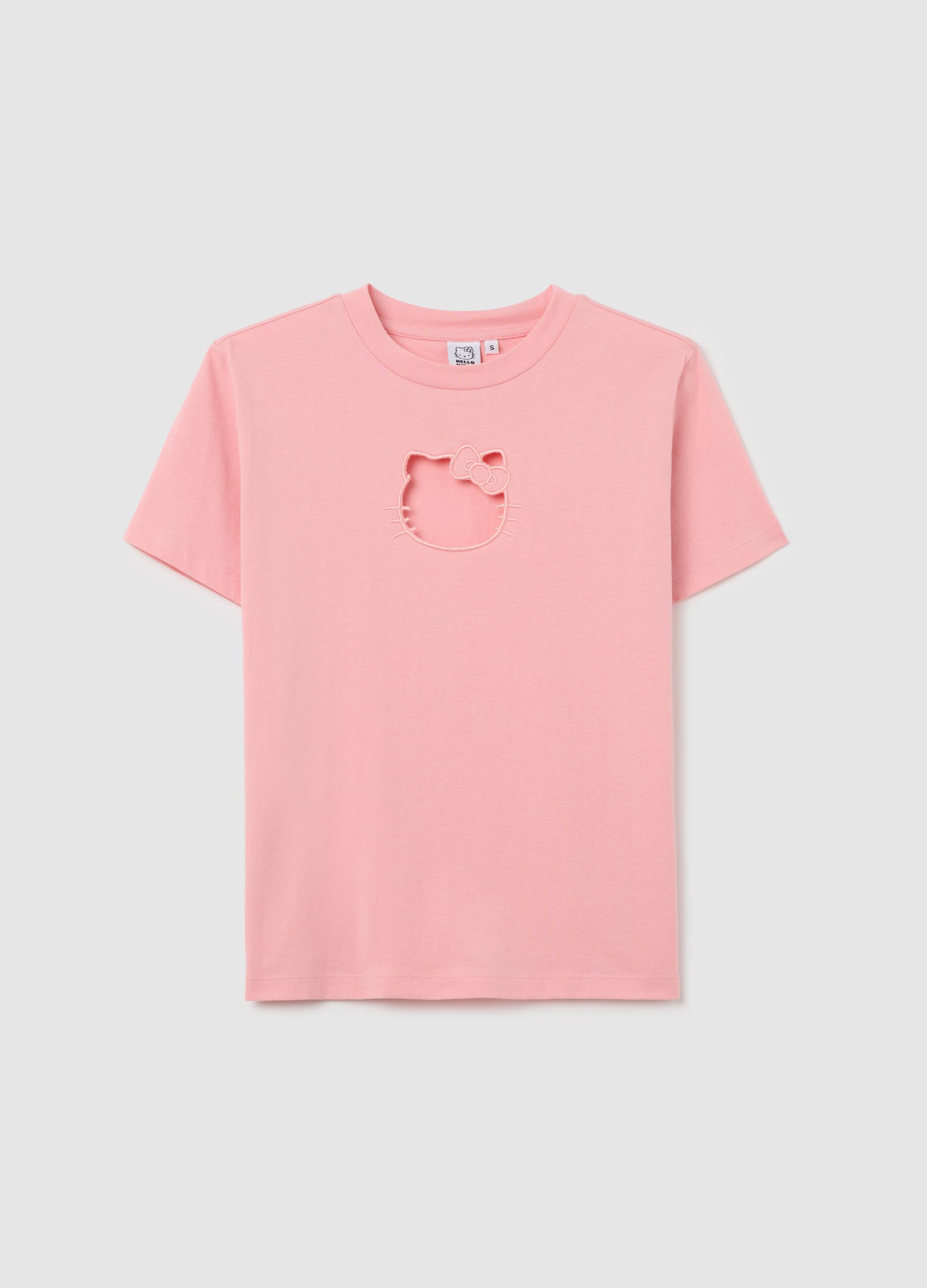 Pink T-shirt in cotton with Hello Kitty embroidery