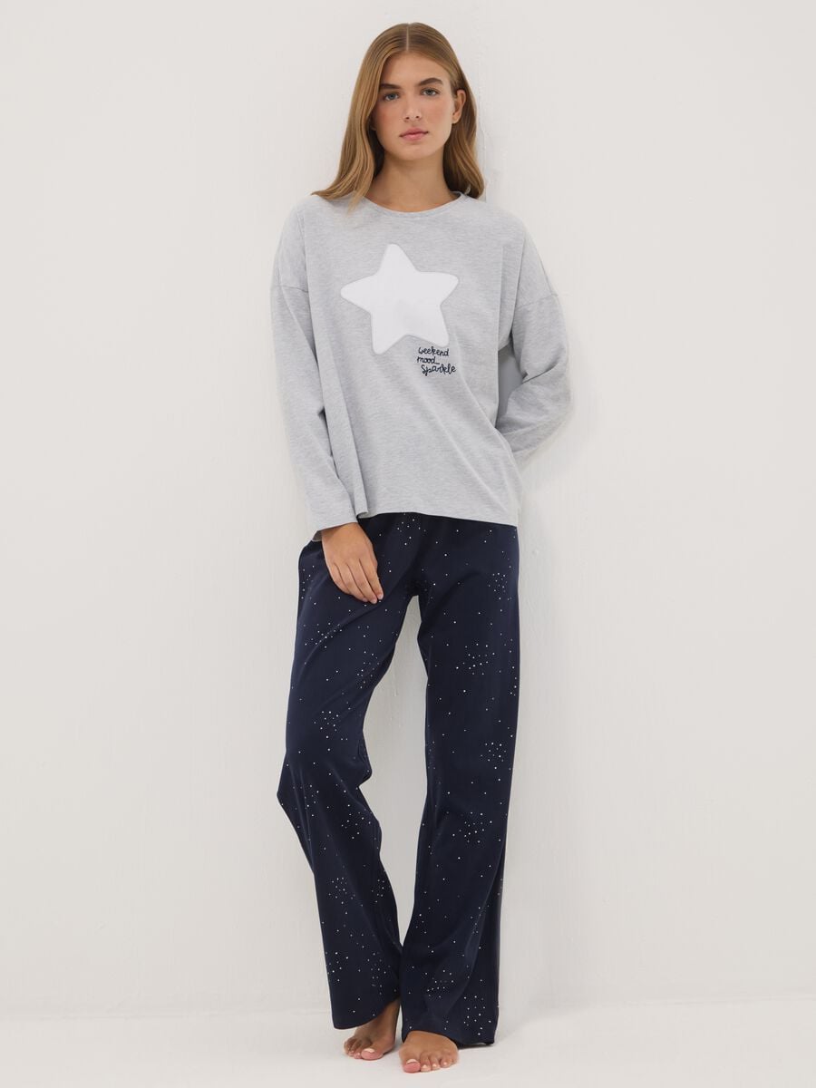 Grey organic cotton and viscose blend crew-neck pyjamas_0