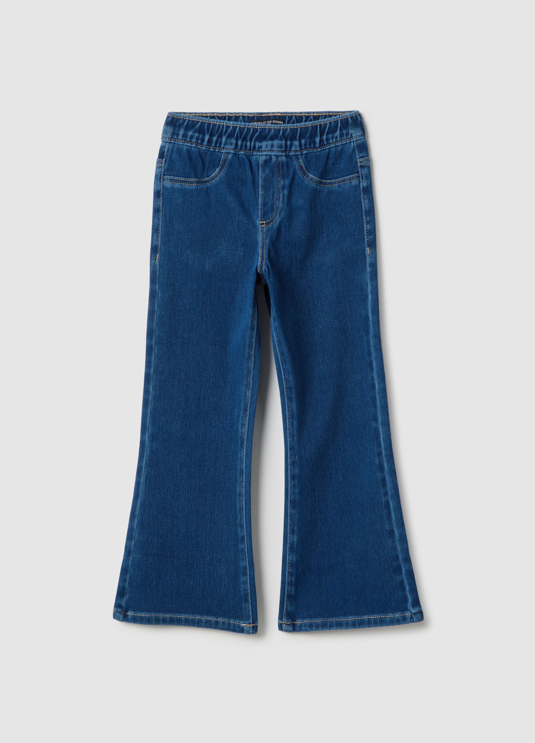 Girls' Blue Stretch Cotton Flare Fit Jeggings