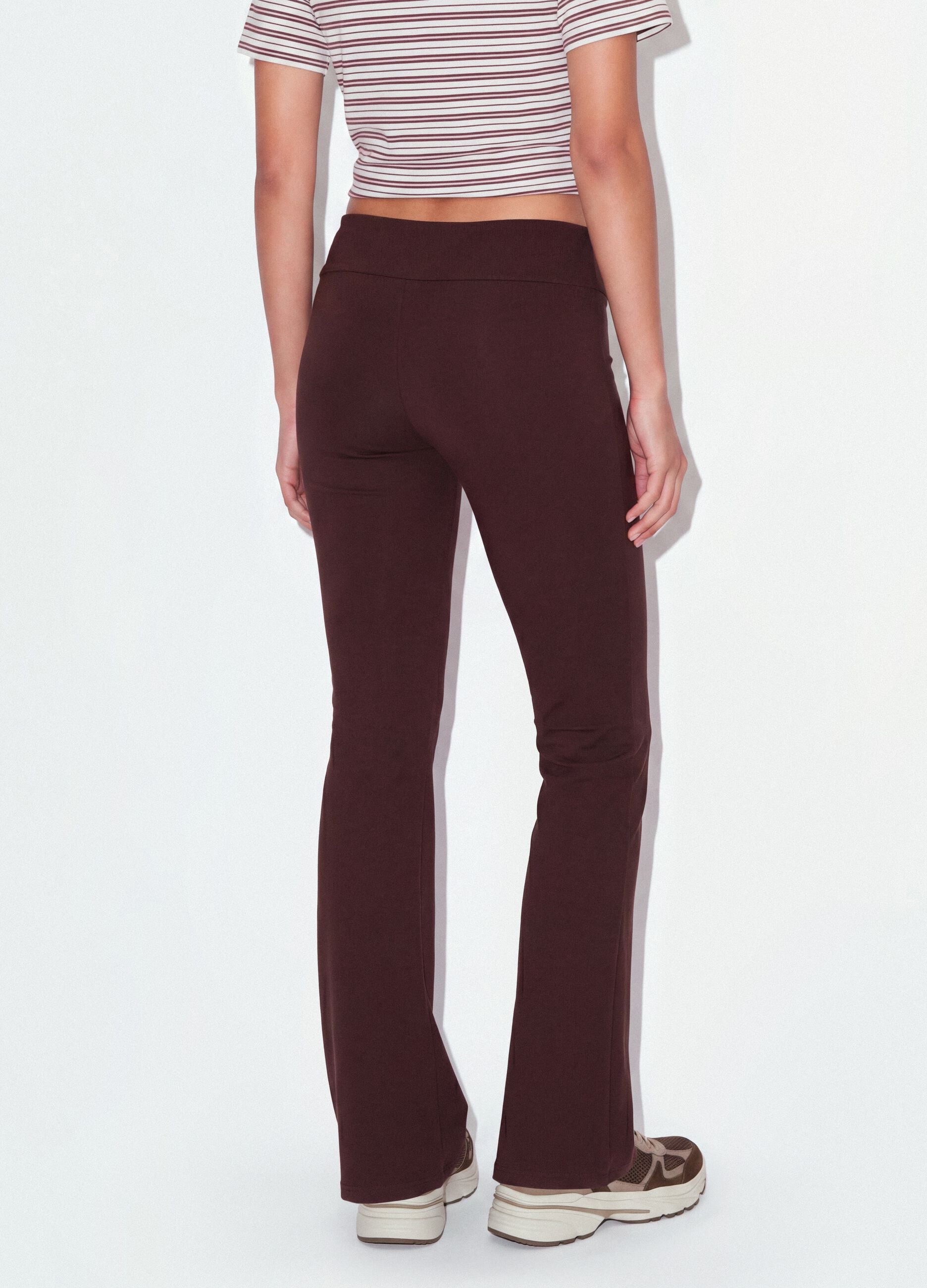 Brown Flared Stretch Cotton Trousers