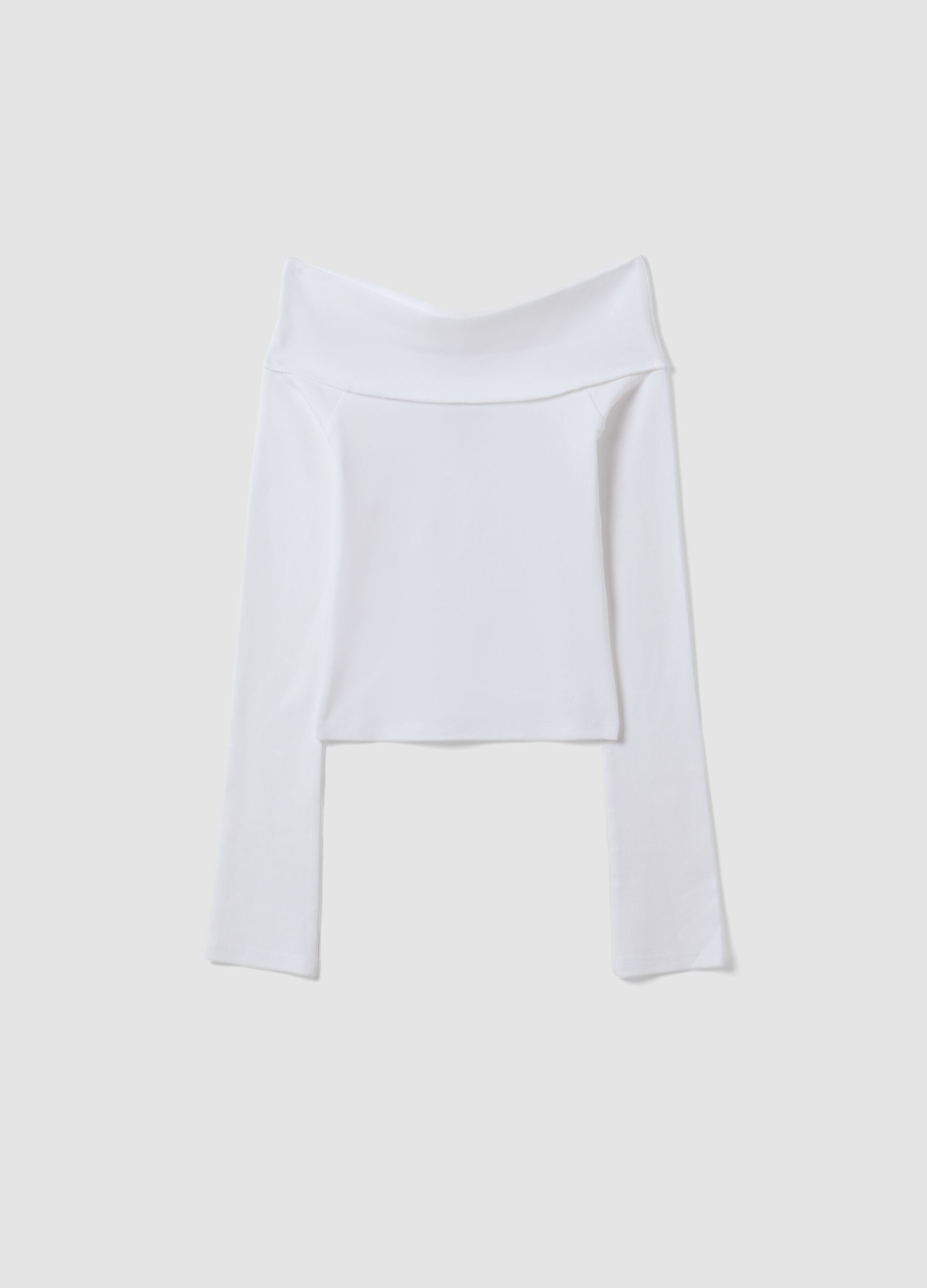 White stretch cotton slim-fit boat-neck T-shirt