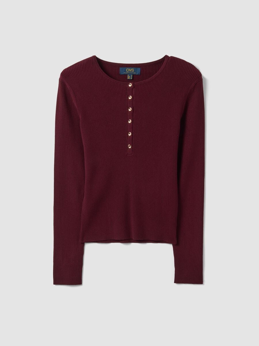 Maglia rossa in misto viscosa a costine con bottoni fitted_4