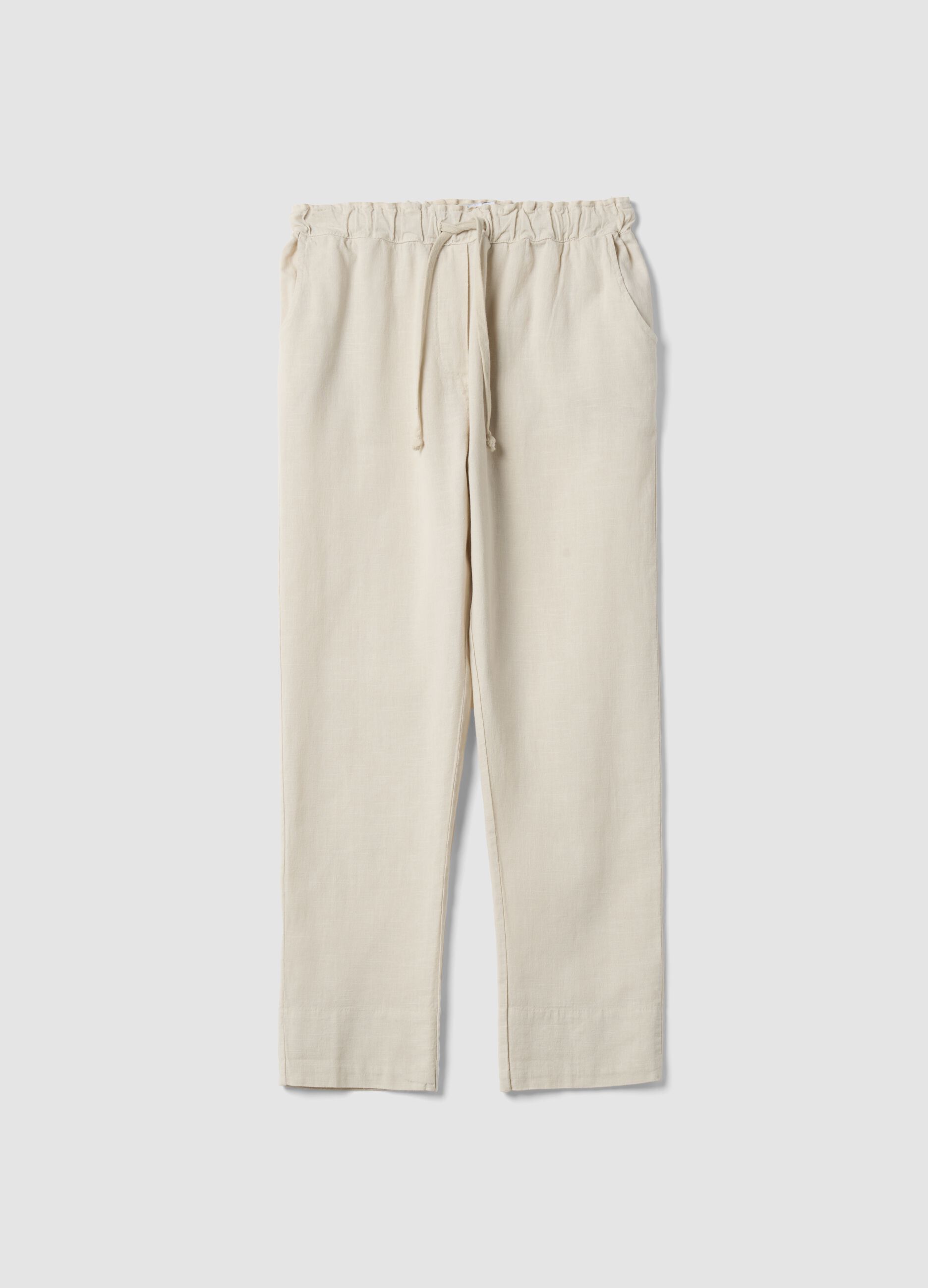 Beige linen-cotton blend trousers