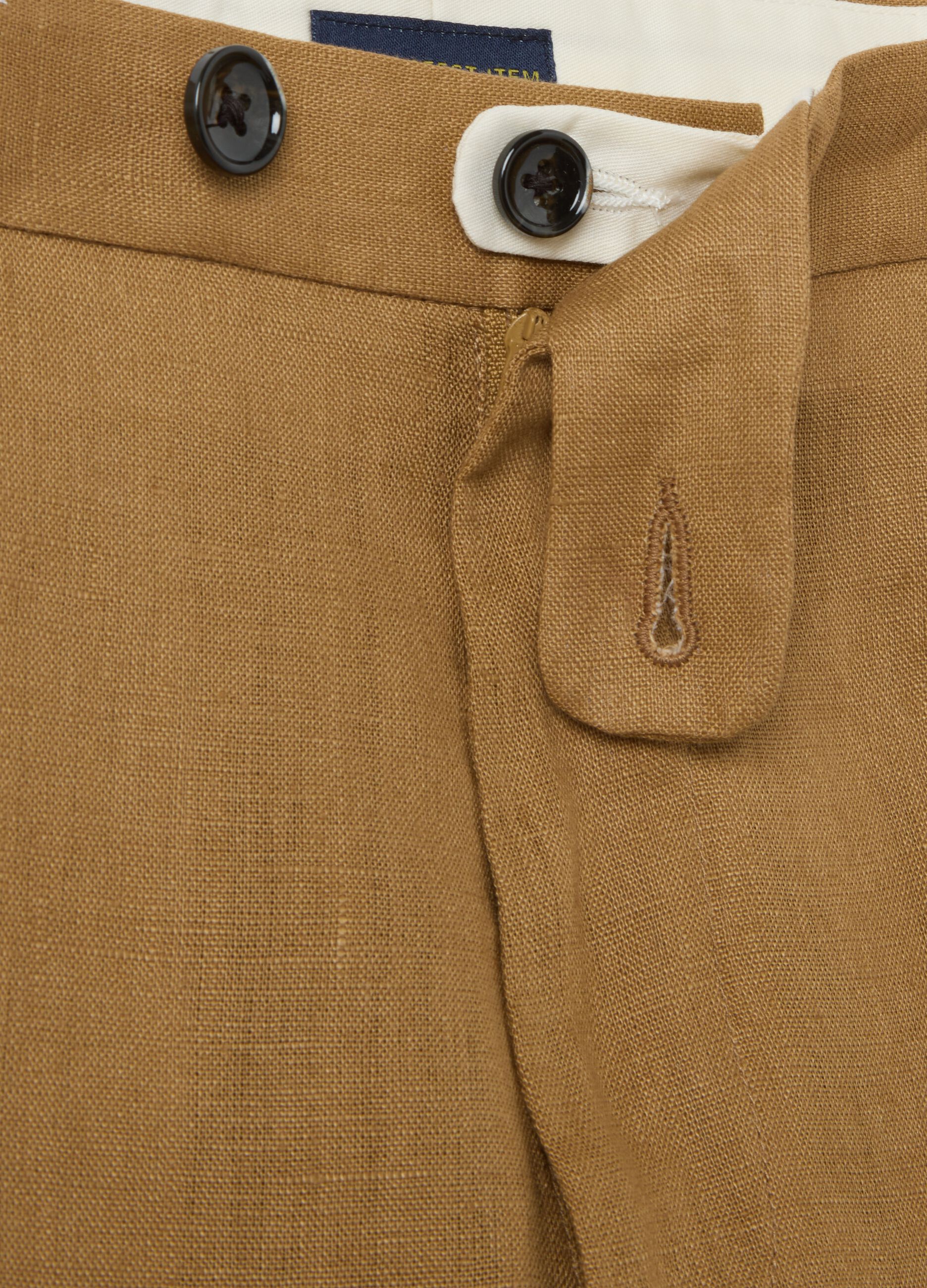 Pantaloni da uomo in puro lino marrone slim fit