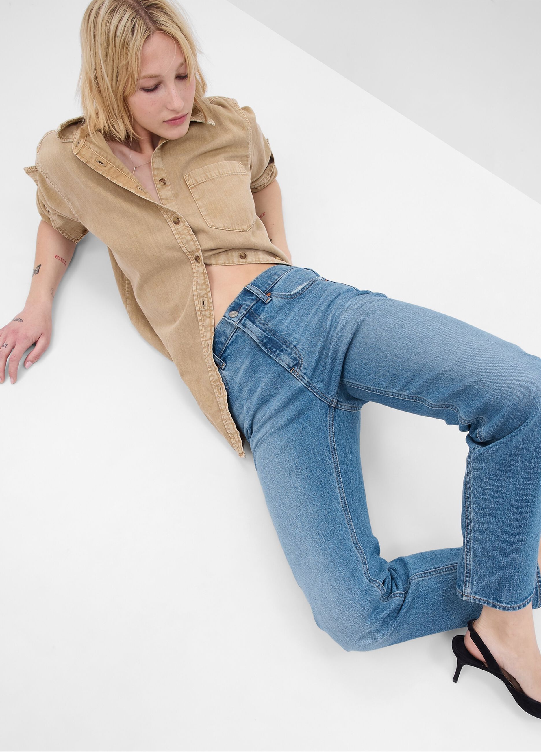 Straight-fit, high-rise jeans