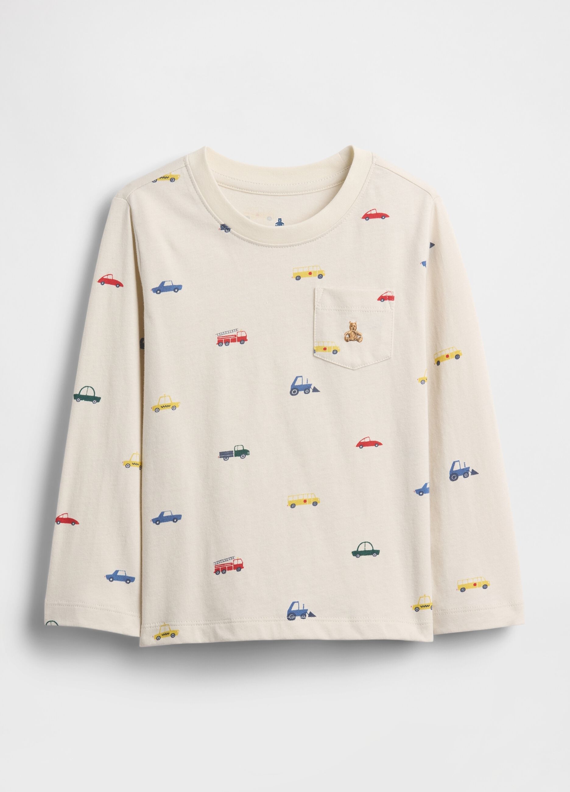 Beige long-sleeve t-shirt with car print