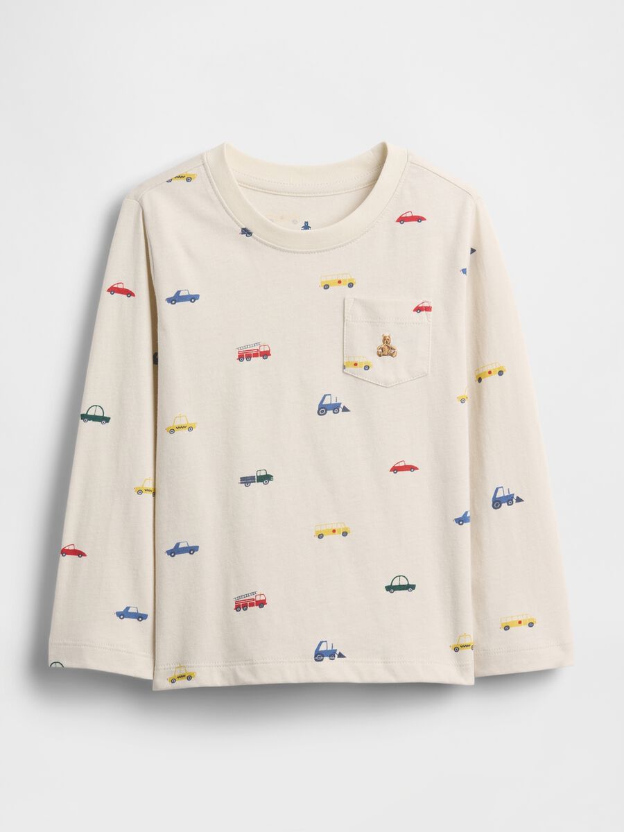 Beige long-sleeve t-shirt with car print_0