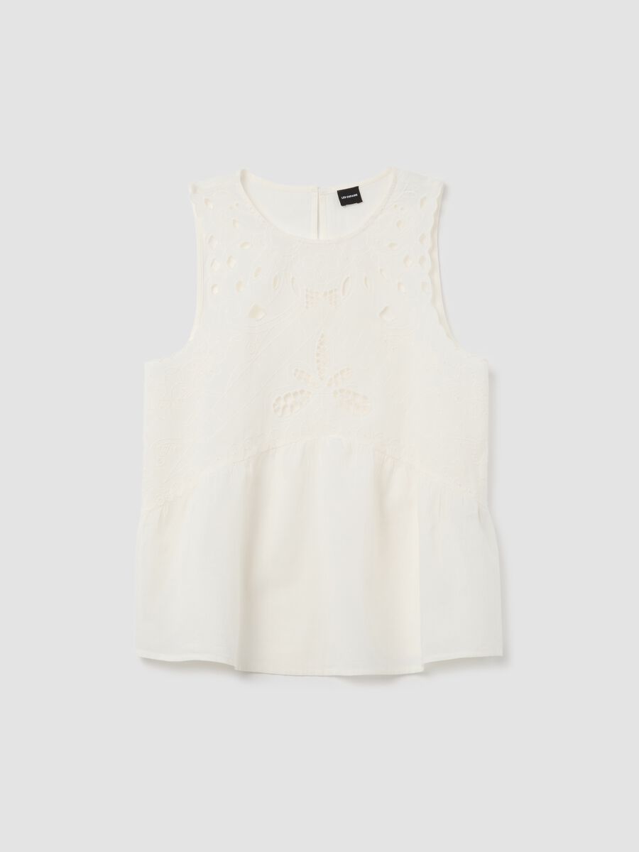 Women's top in pure beige cotton regular fit with embroidery_4