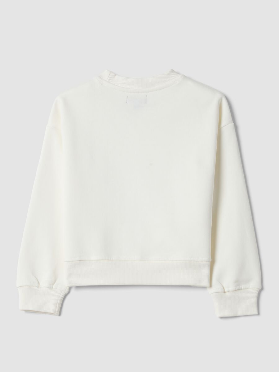 Felpa in puro cotone bianca da bambina regular fit con ricami floreali_1