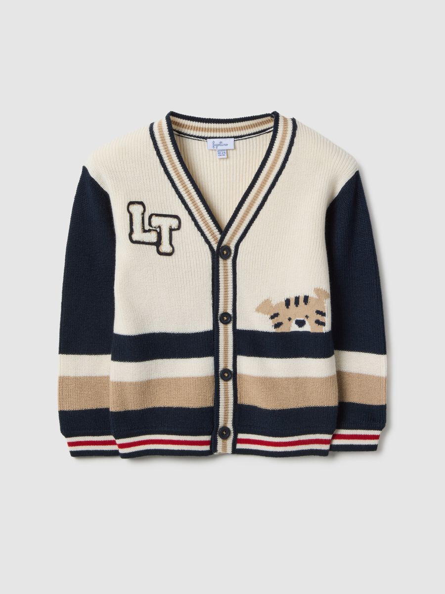 Striped blue and beige cardigan for boys_0