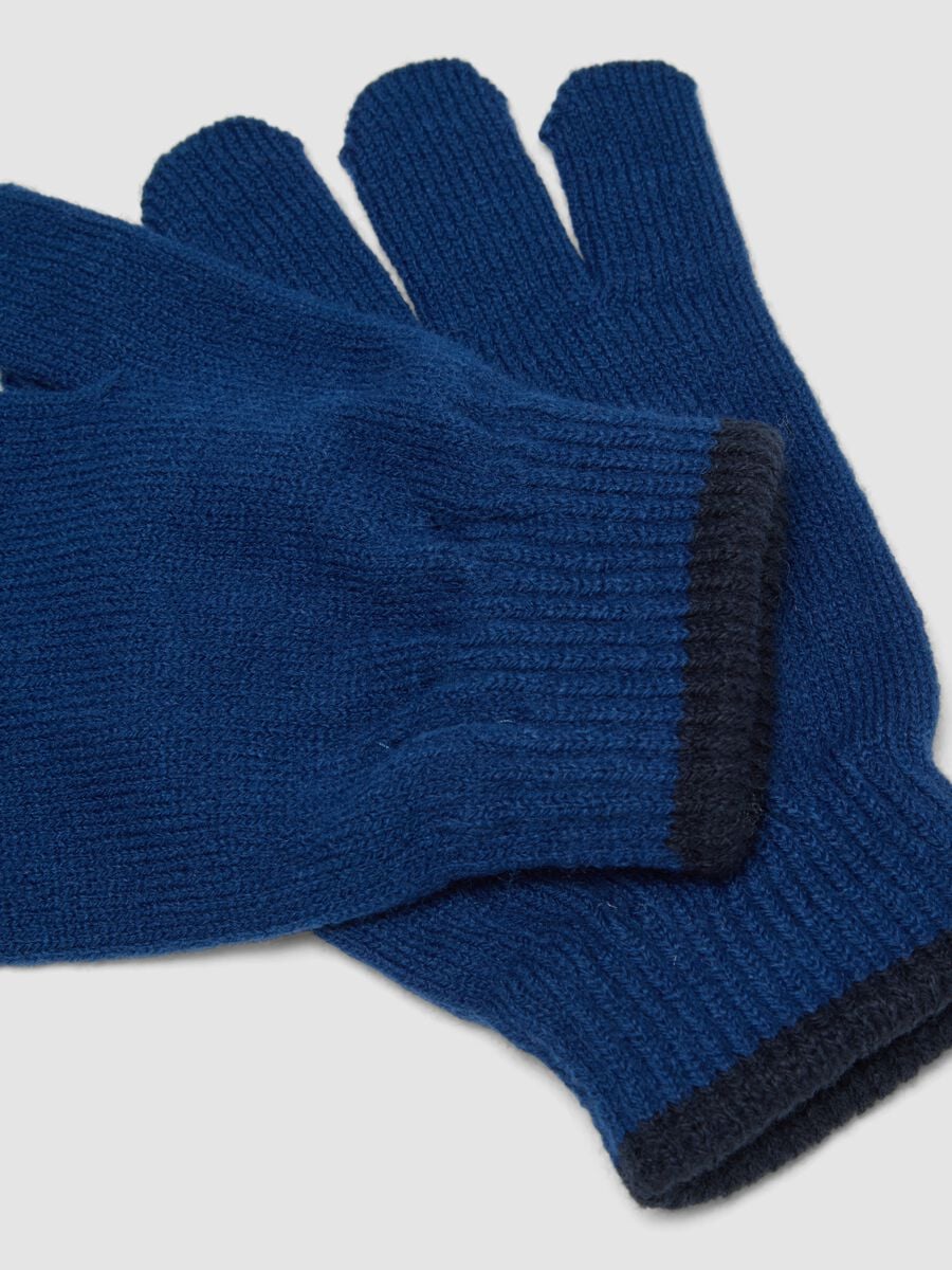 Guanti blu navy in maglia con polsini a coste_2