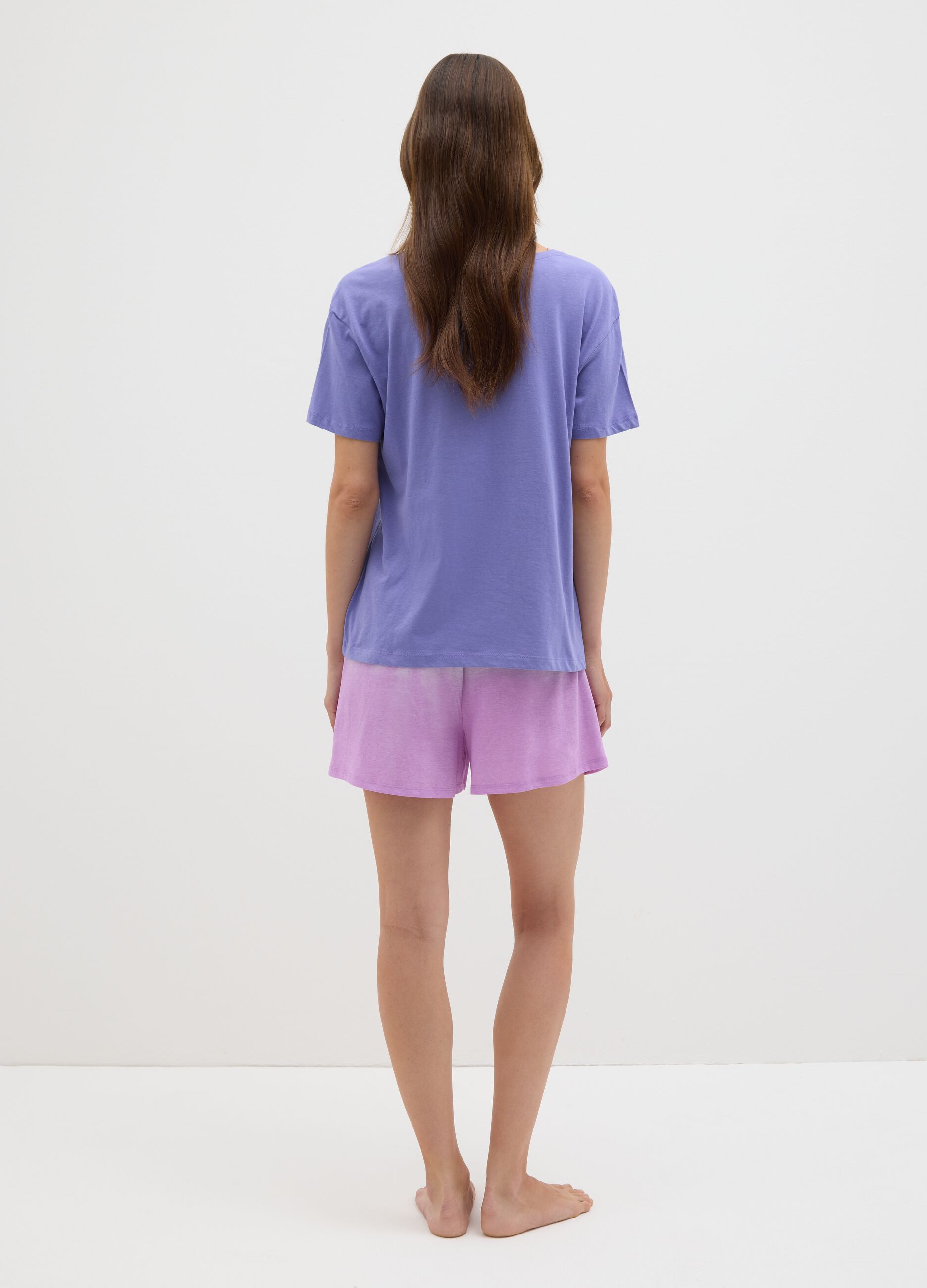 Women's pure cotton purple pyjama set regular fit with Snoopy print