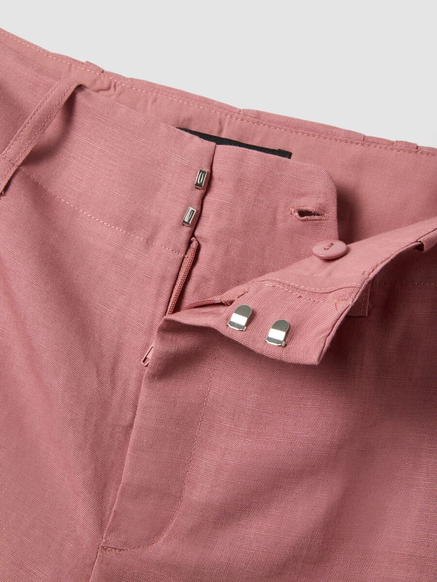 Pantaloni formal rosa in misto lino e viscosa wide leg_5