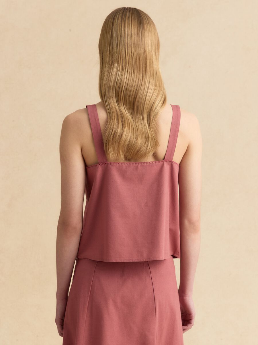 Pink regular fit cotton-linen blend top with lace details_3
