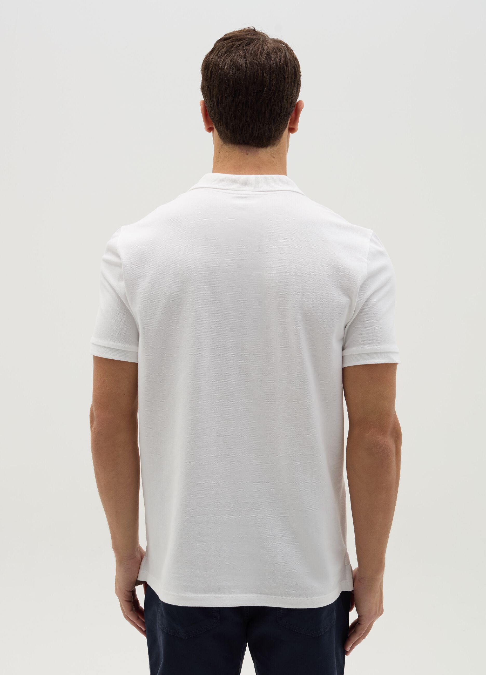 Stretch cotton polo shirt with pocket