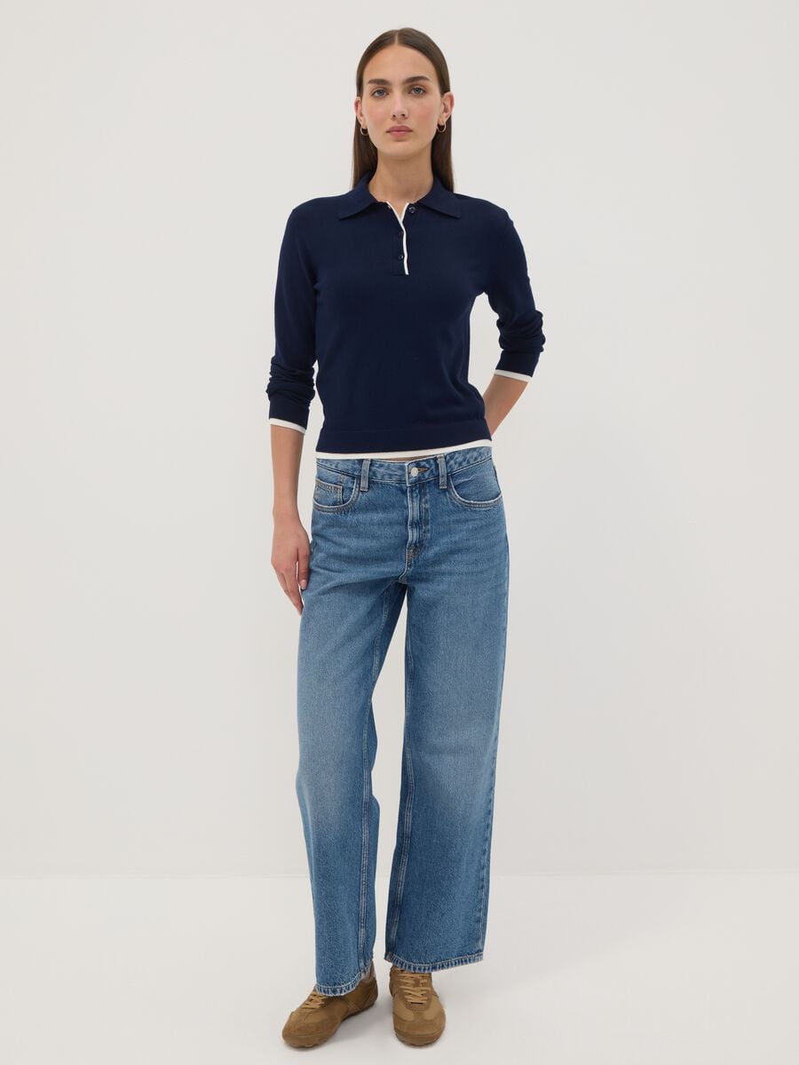 Maglia blu in misto viscosa con colletto polo regular fit_2
