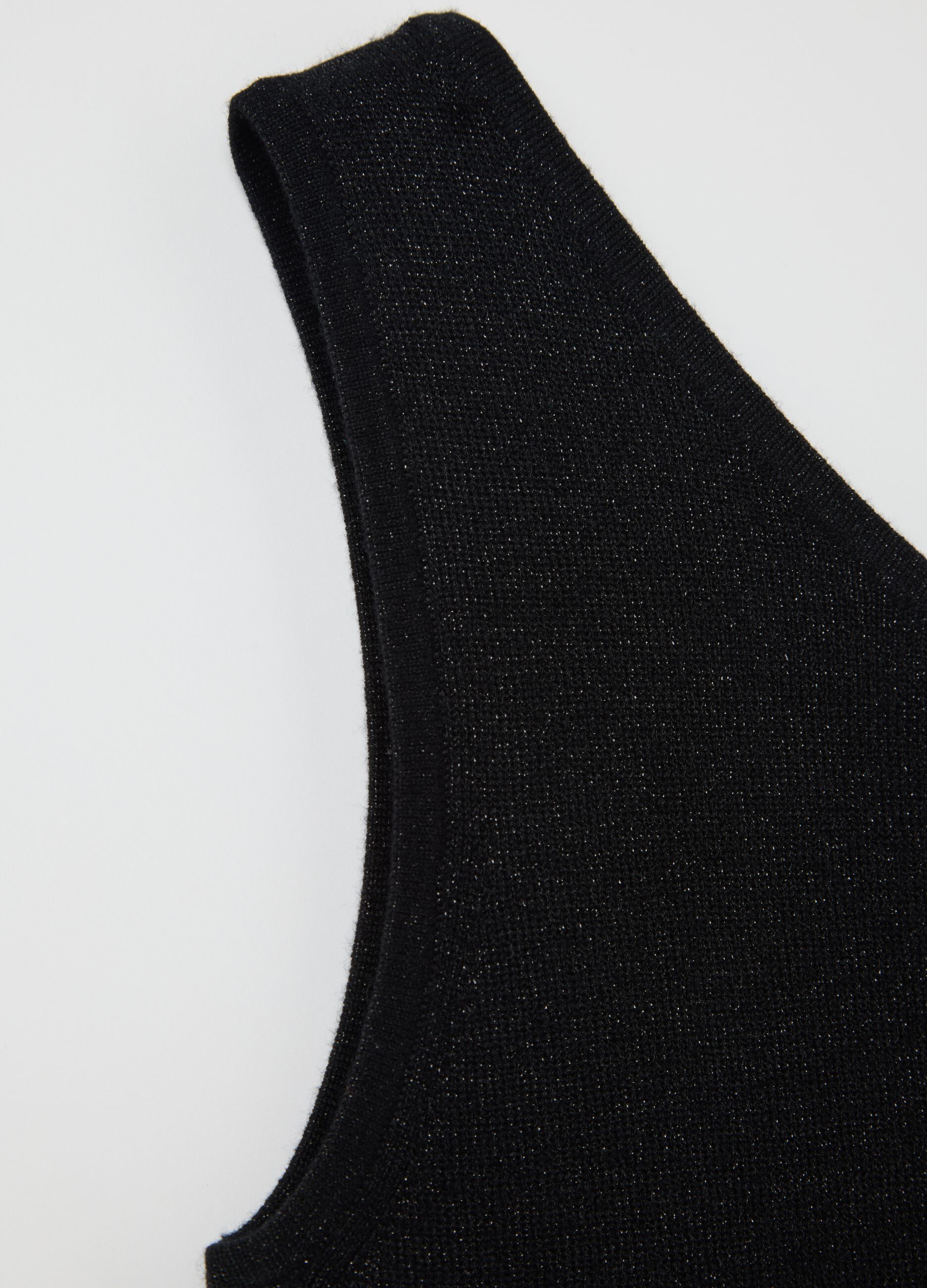 Sparkling Black One-Shoulder Top in Mixed Fabric