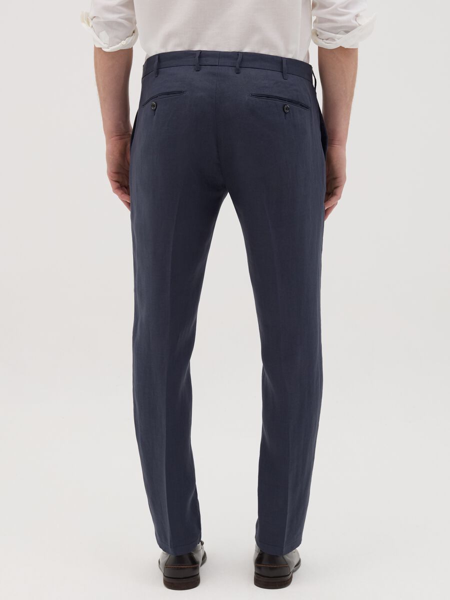 Men’s blue slim-fit trousers in 100% linen_3