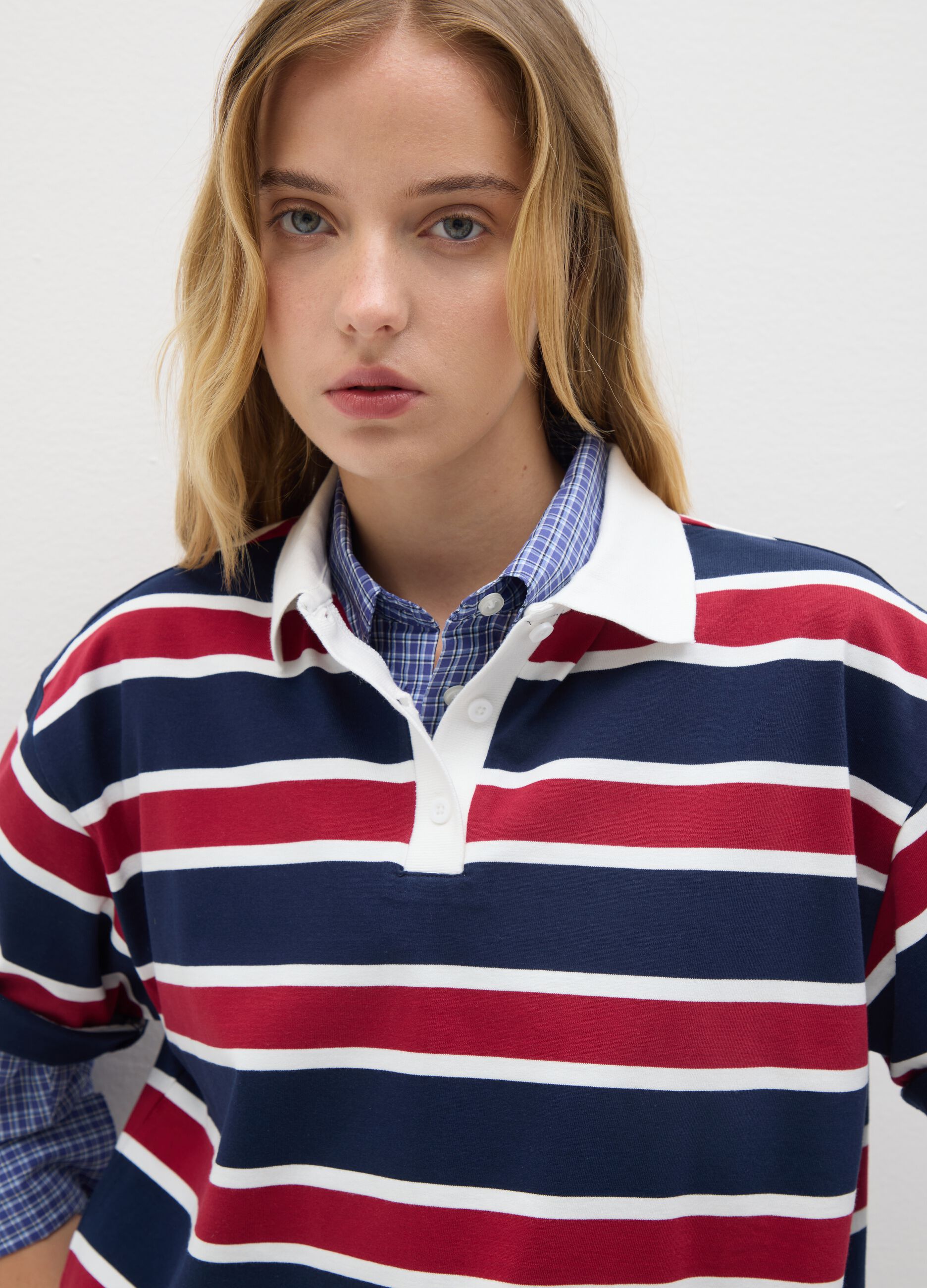 Polo in puro cotone multicolor over fit a righe