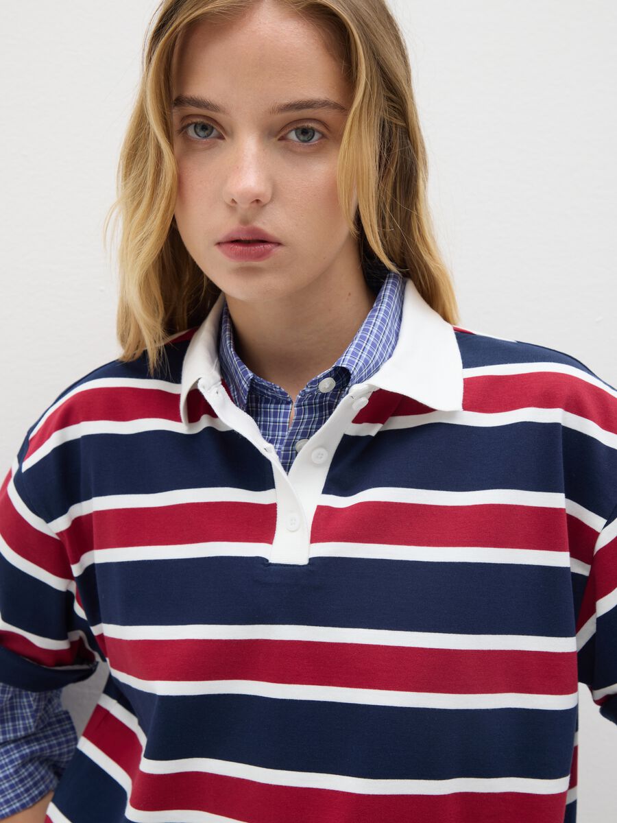 Polo in puro cotone multicolor over fit a righe_2