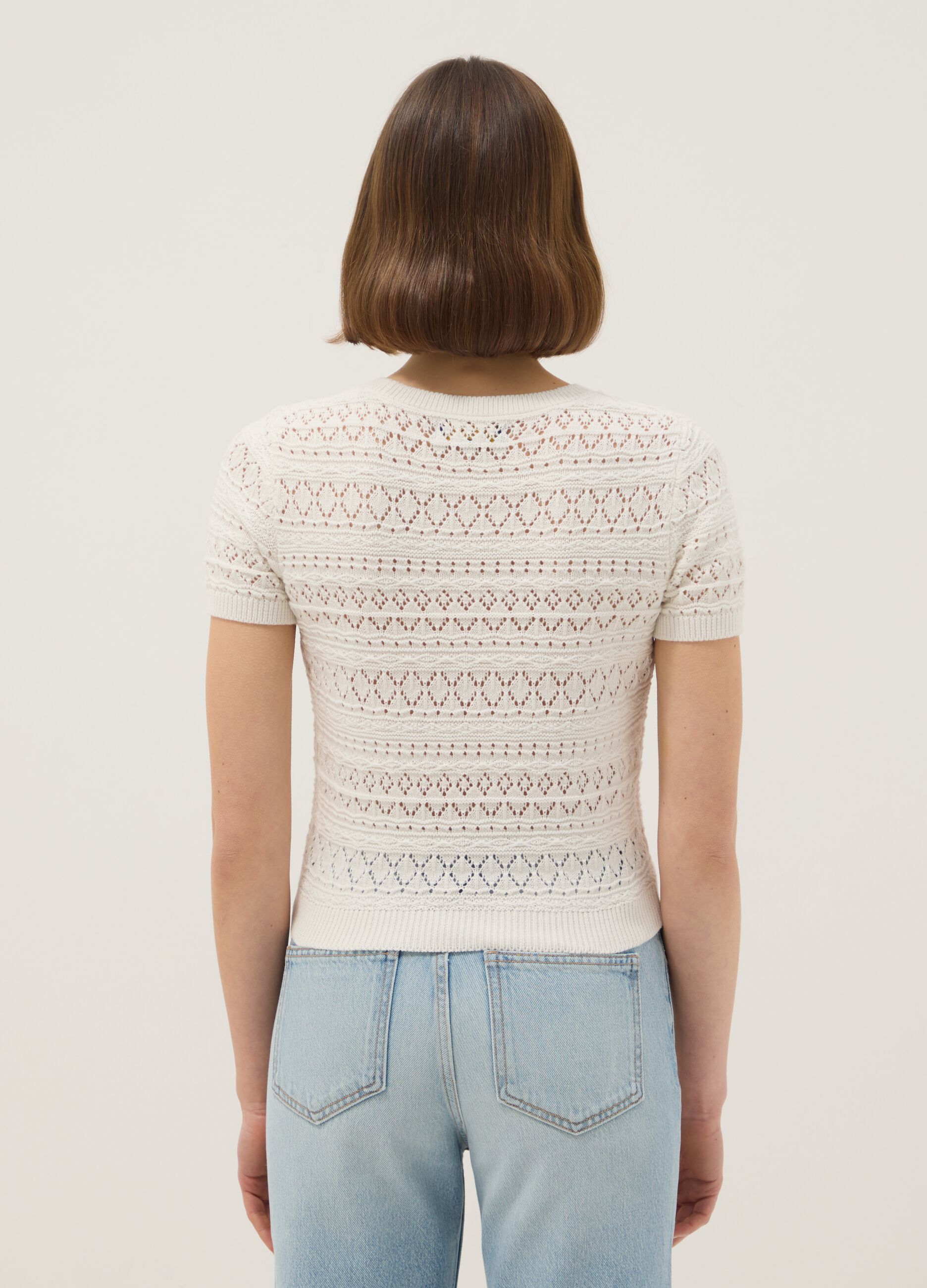 Maglia in puro cotone bianca regular fit con lavorazione a maglia