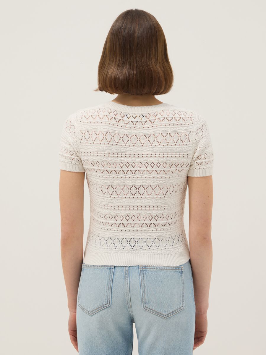 Maglia in puro cotone bianca regular fit con lavorazione a maglia_2