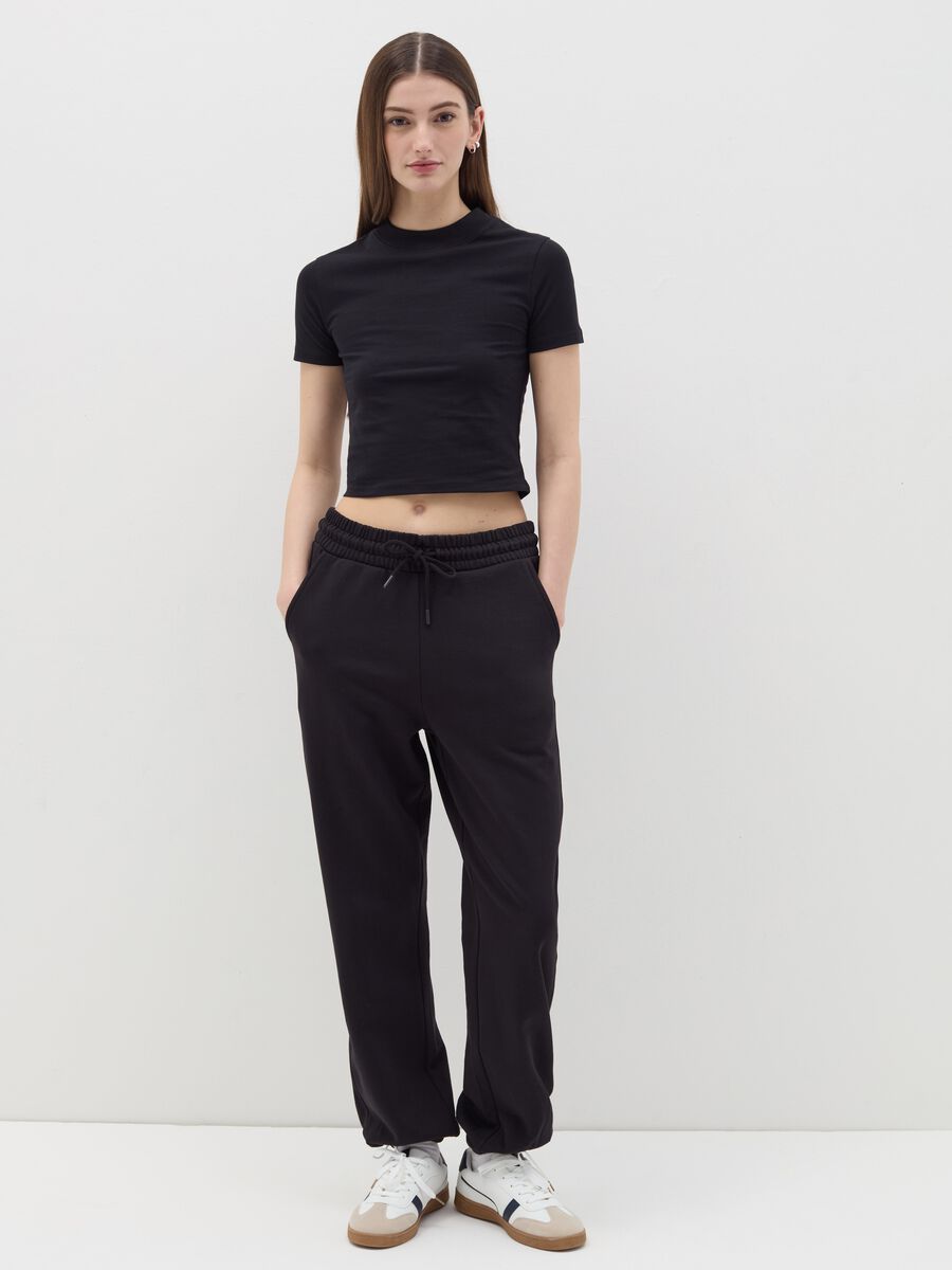 Stretch cotton T-shirt with mock neck_1