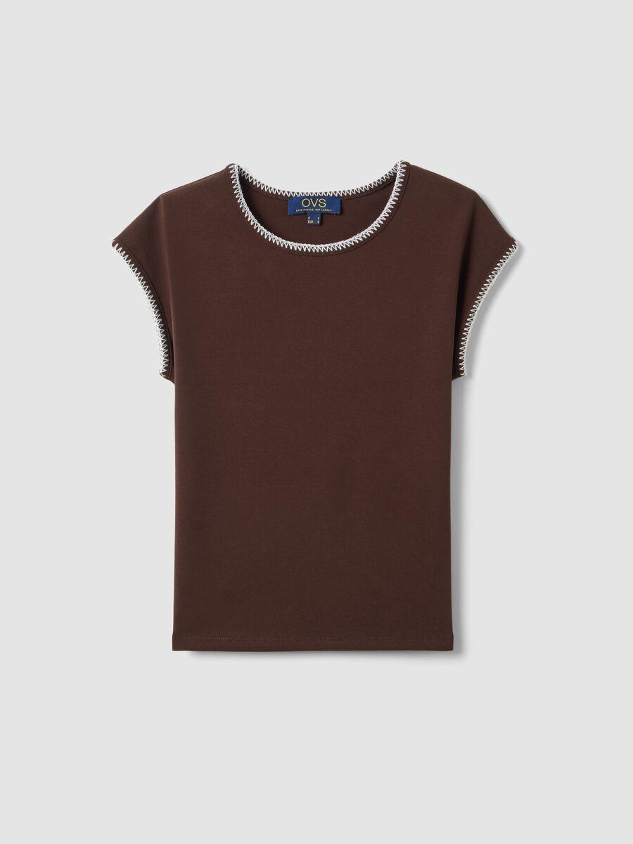 Brown stretch cotton regular fit t-shirt with stitching_4