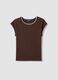 Brown stretch cotton regular fit t-shirt with stitching_4