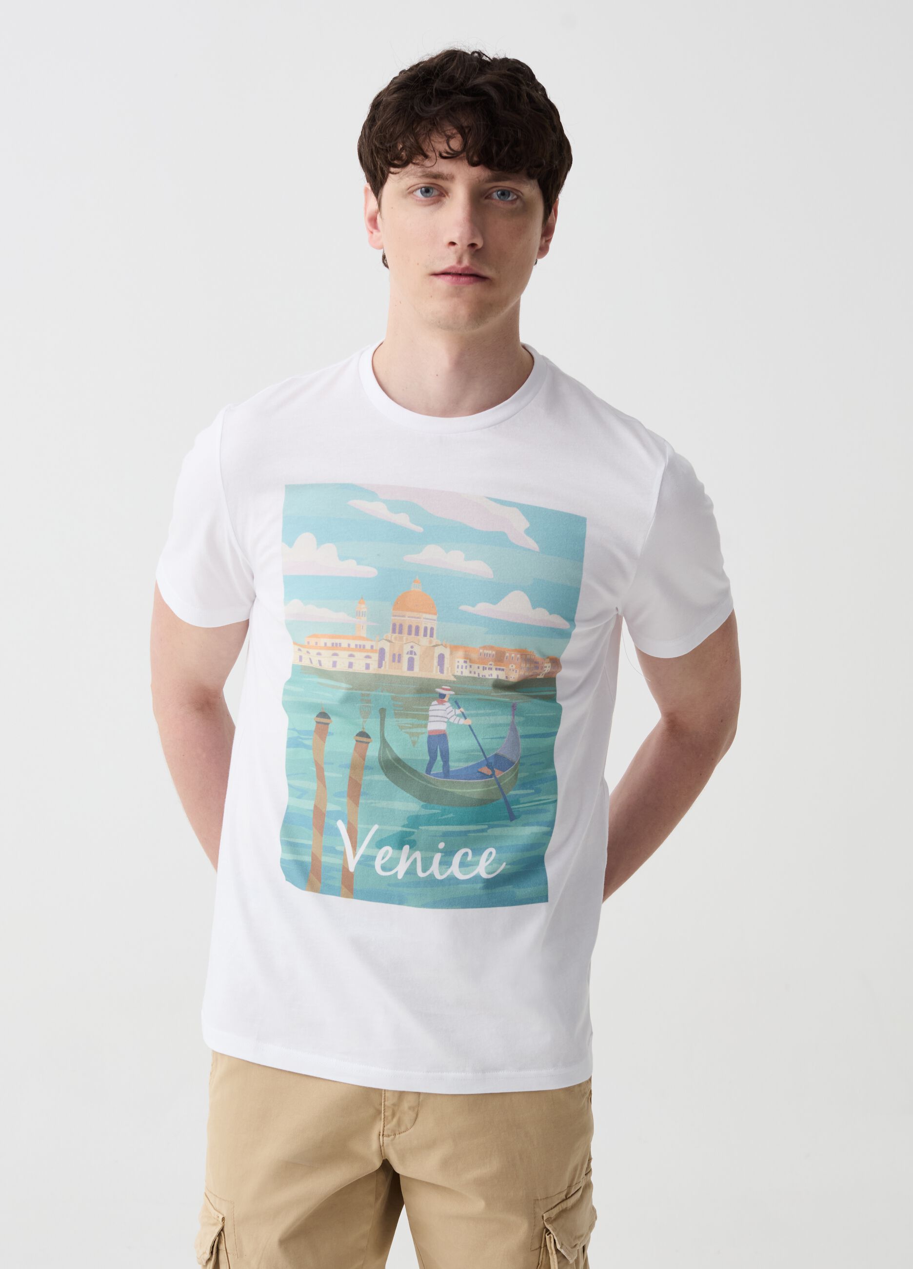 T-shirt in cotone con stampa Venezia