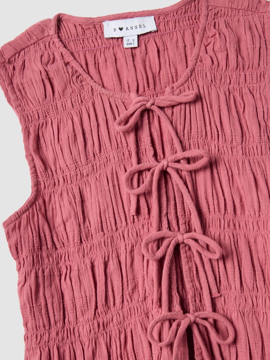 Blusa in puro cotone rosa regular fit con chiusura a fiocchi_5