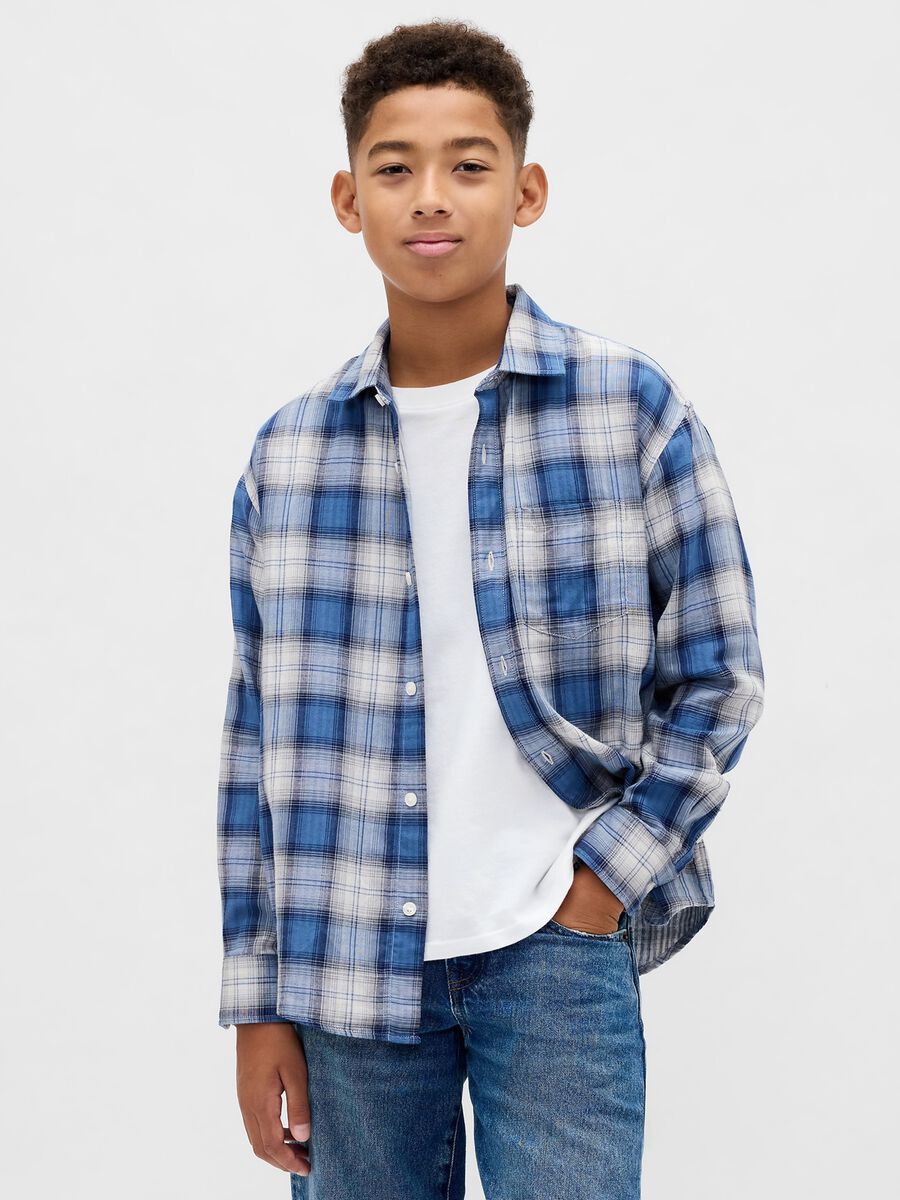 Camicia blu a maniche lunghe in cotone_0