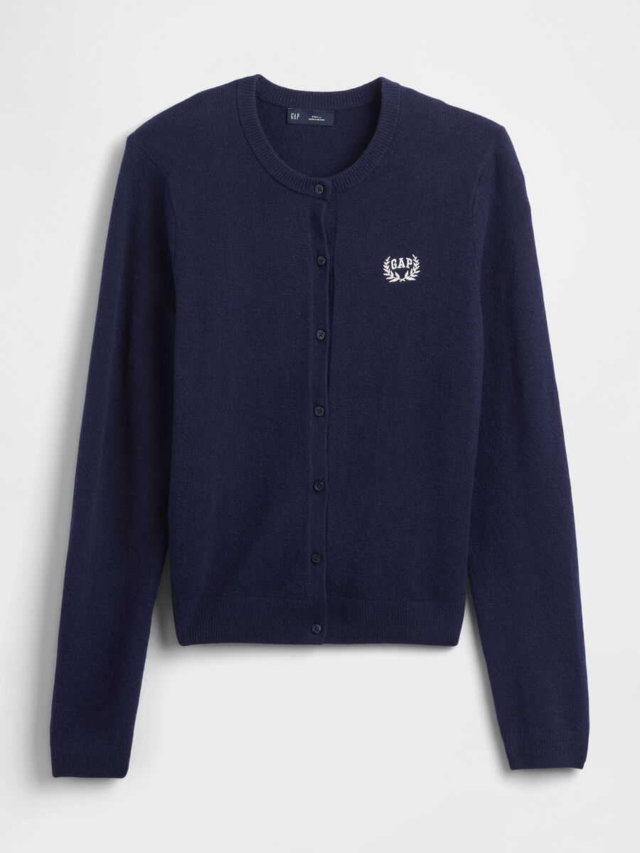 Cardigan blu in misto tessuti_4