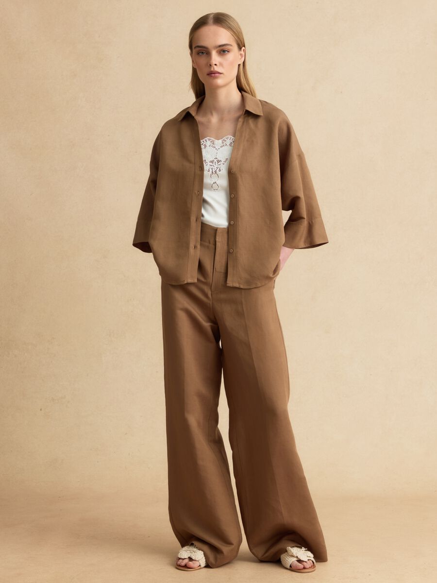 Brown linen and viscose-blend shirt_2