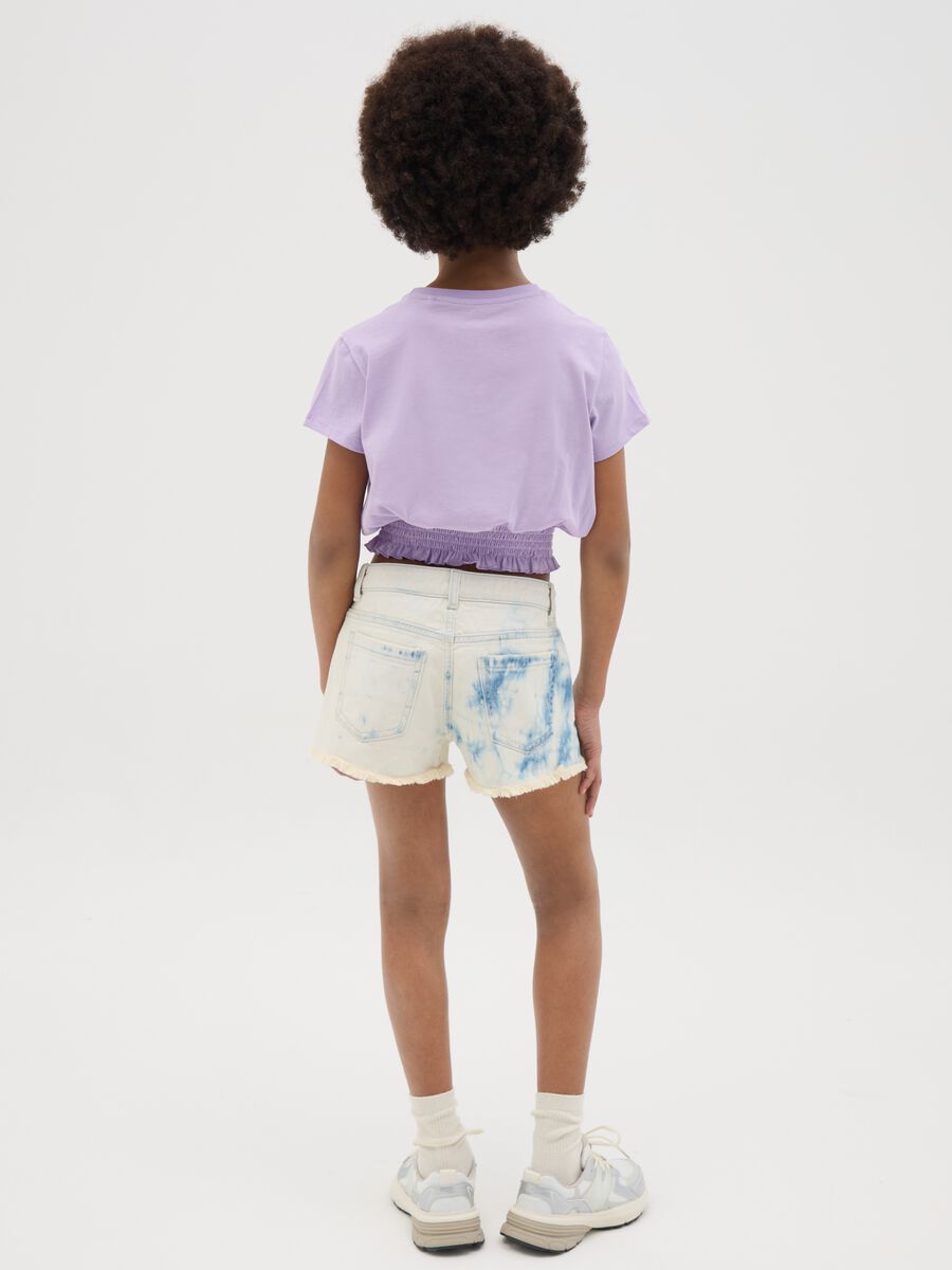 White Denim Shorts with Tie-Dye Effect_3