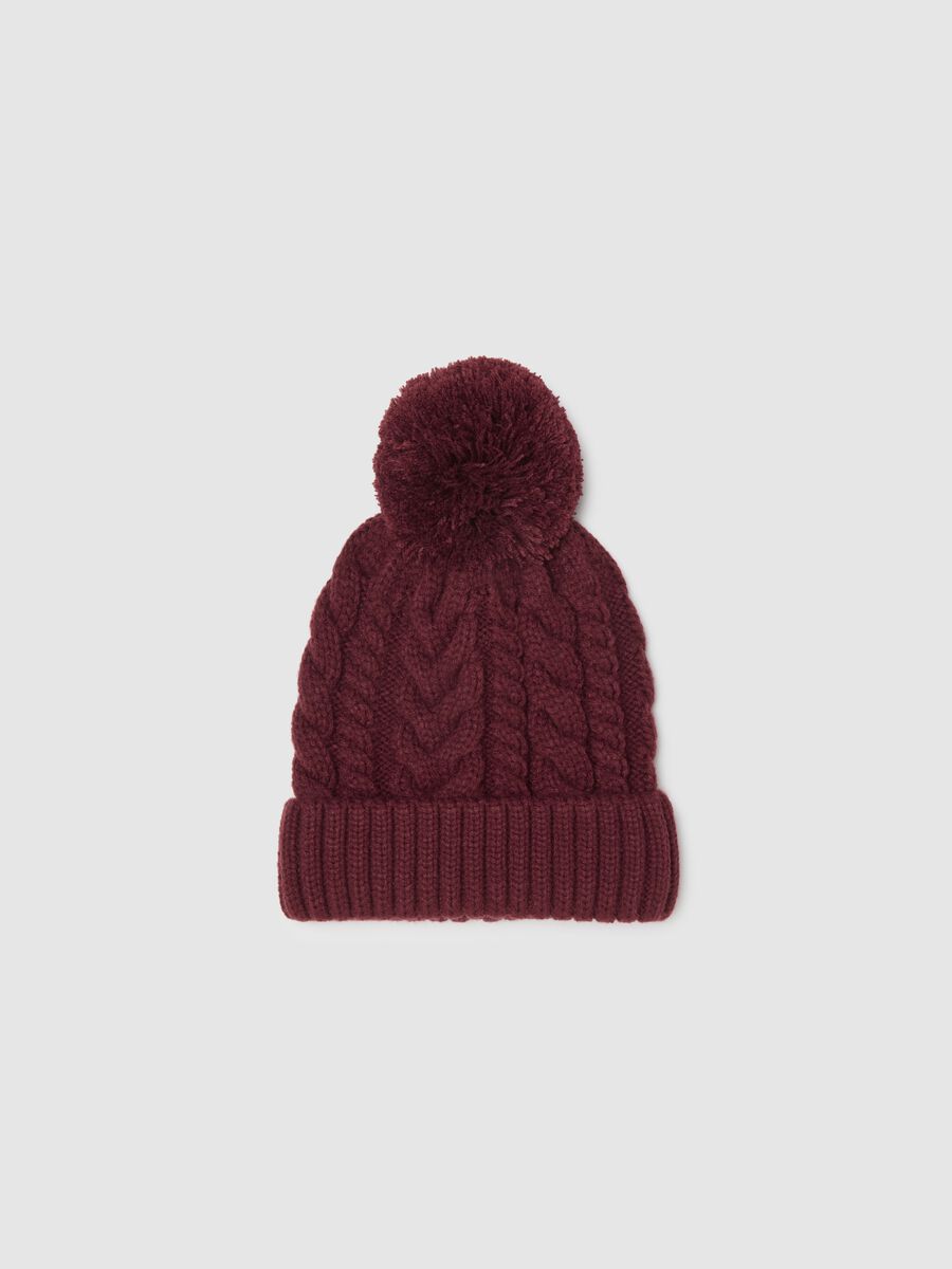 Girl's red hat with jacquard knit pompom_0