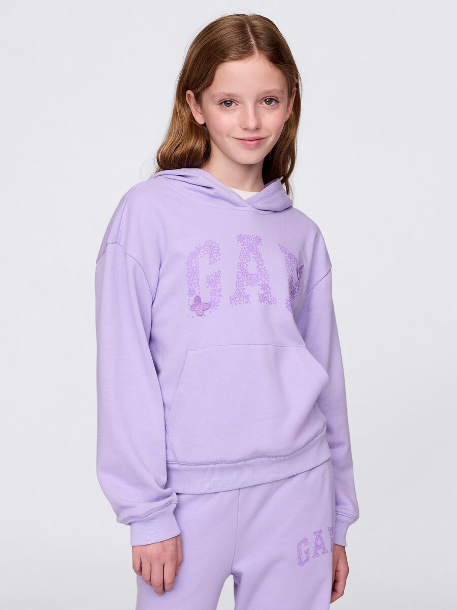 Lilac sweatshirt with hood and logo print_0