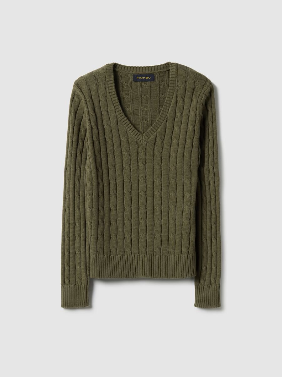 Green pure cotton regular fit pullover with cable knit_4