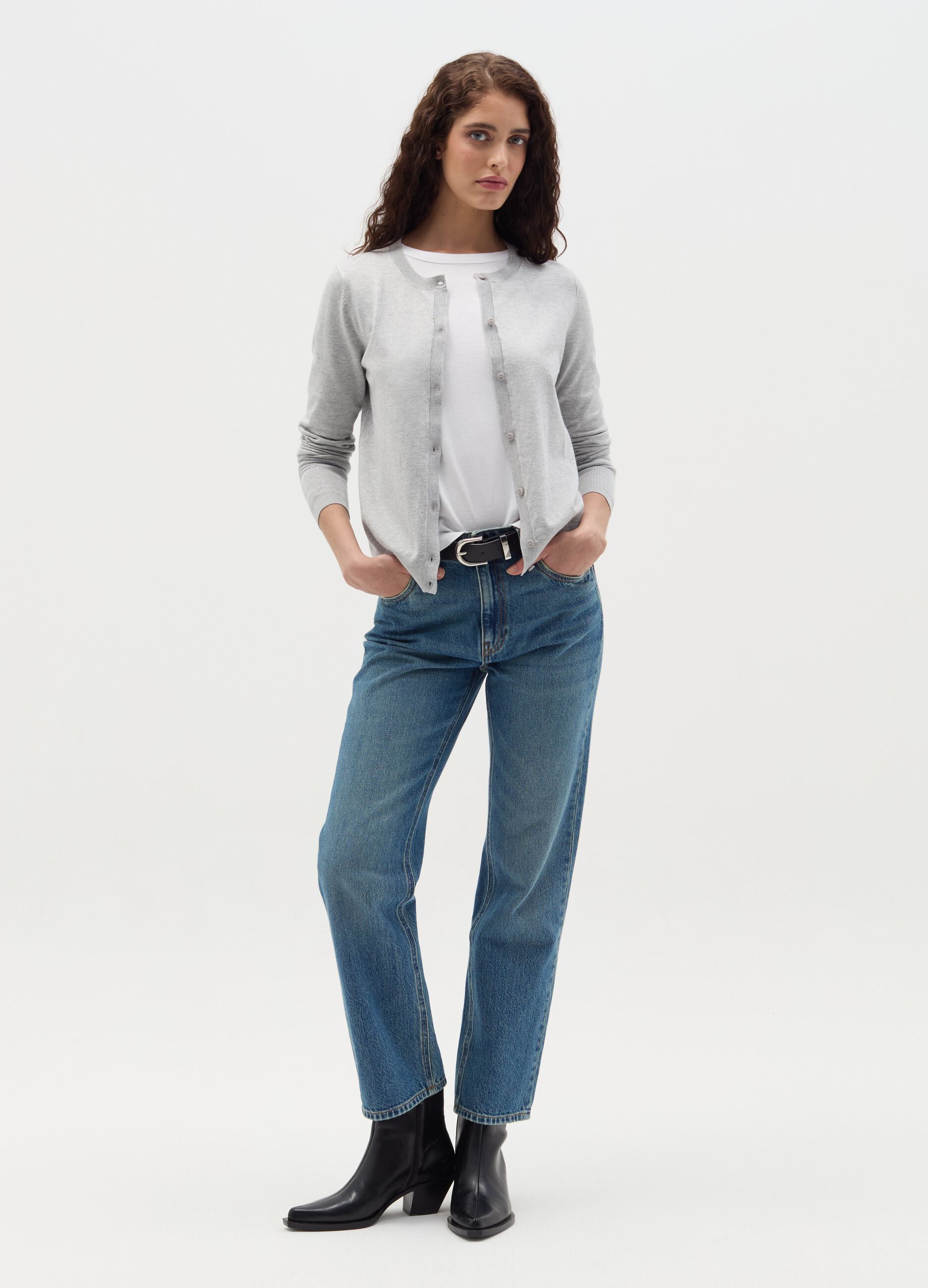 Cardigan with round neckline