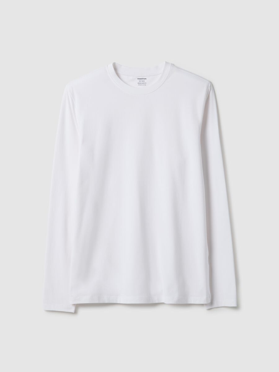 White long-sleeve t-shirt in stretchy cotton regular fit_4