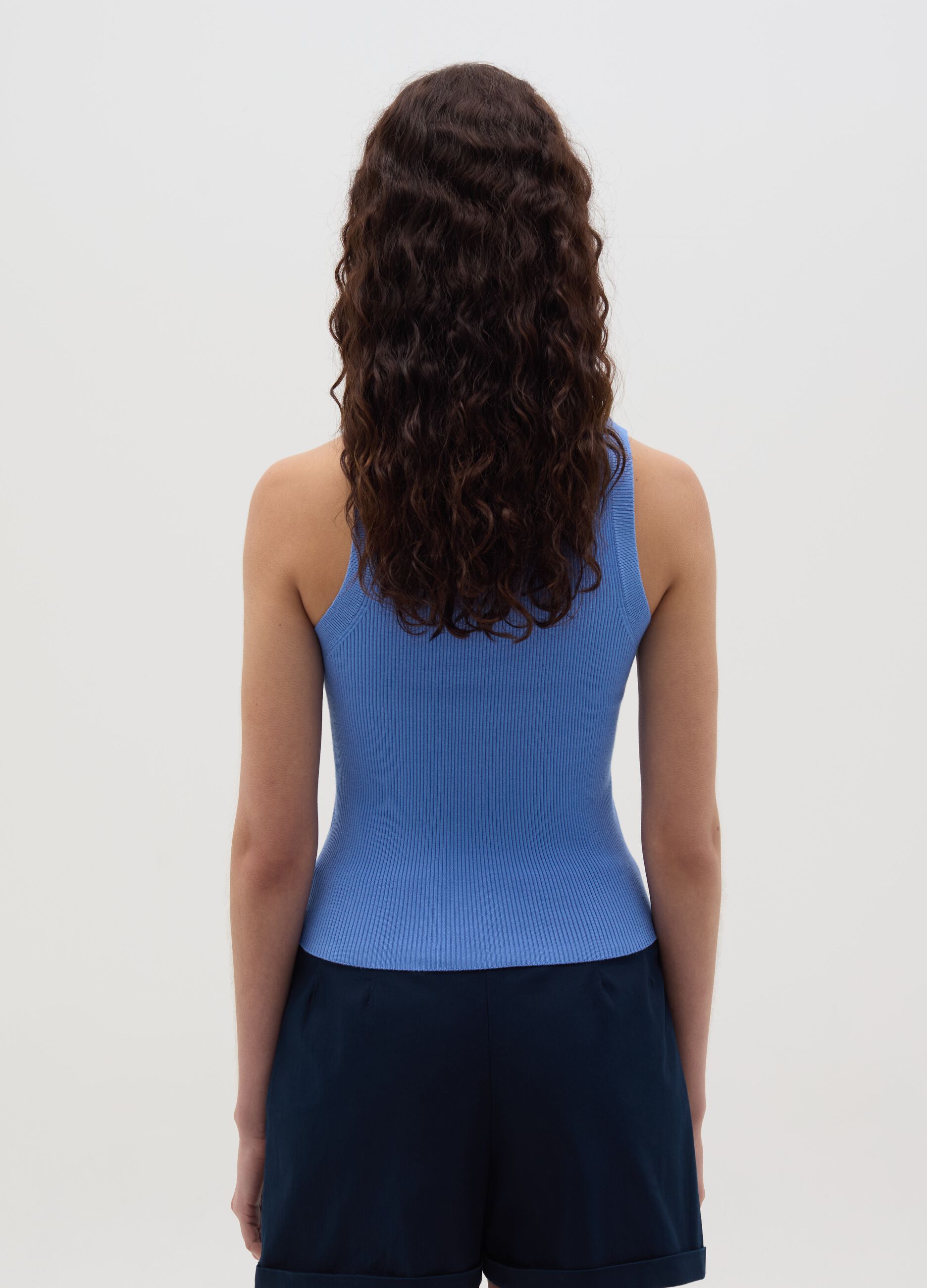 Ribbed tank top with halter neck