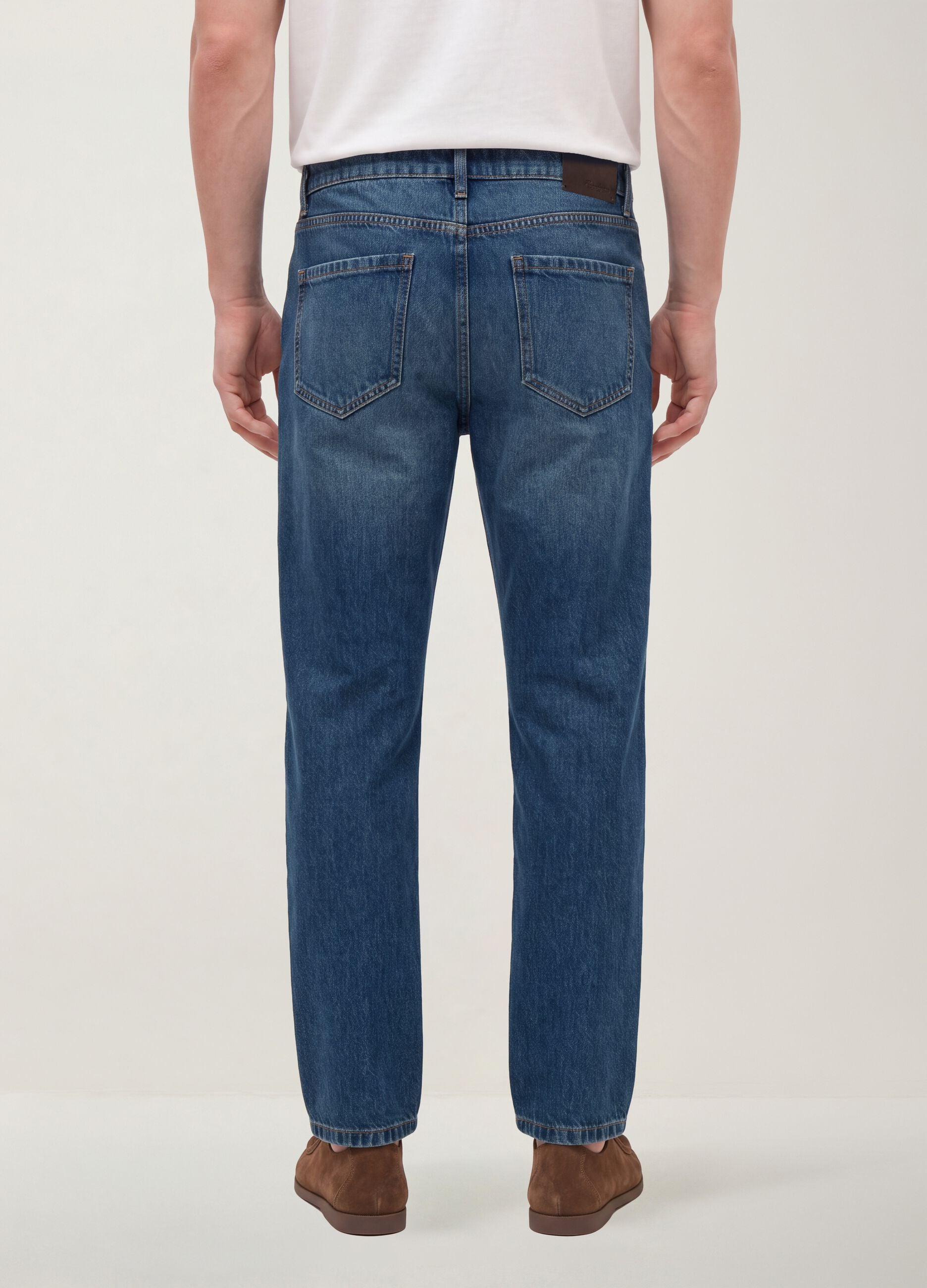 Blue cotton and lyocell blend regular tapered jeans