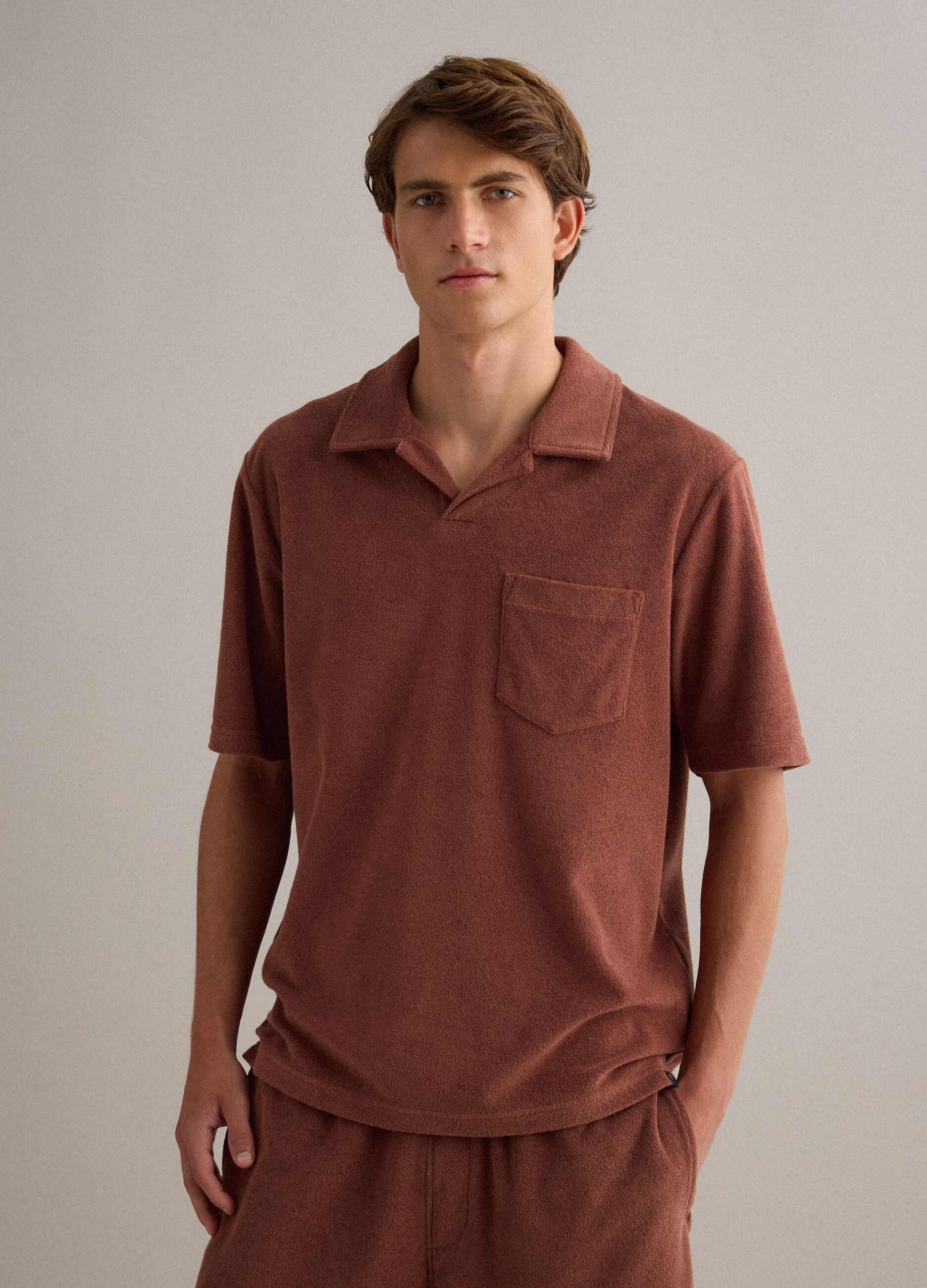 Brown short-sleeve cotton-blend polo shirt